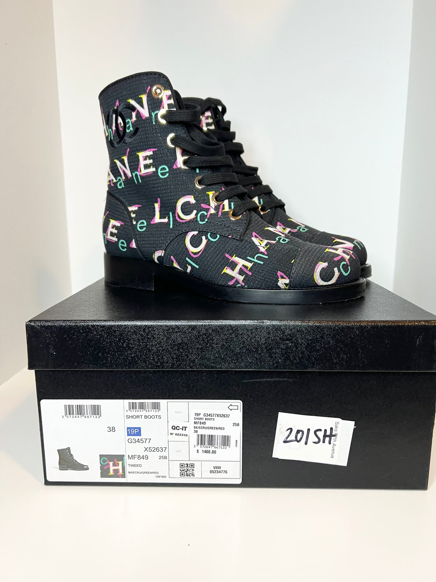 Chanel Interlocking Multi Colored Combat Boots, Size 38