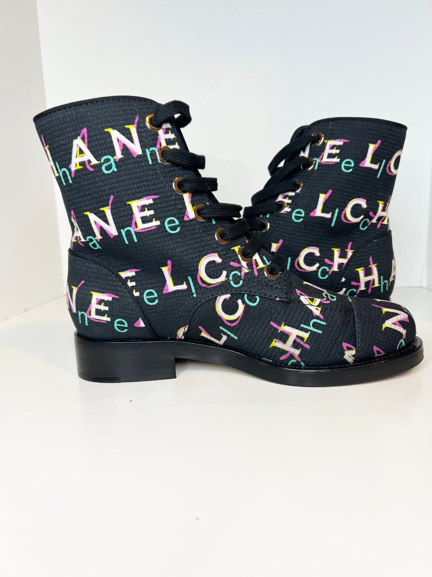 Chanel Interlocking Multi Colored Combat Boots, Size 38