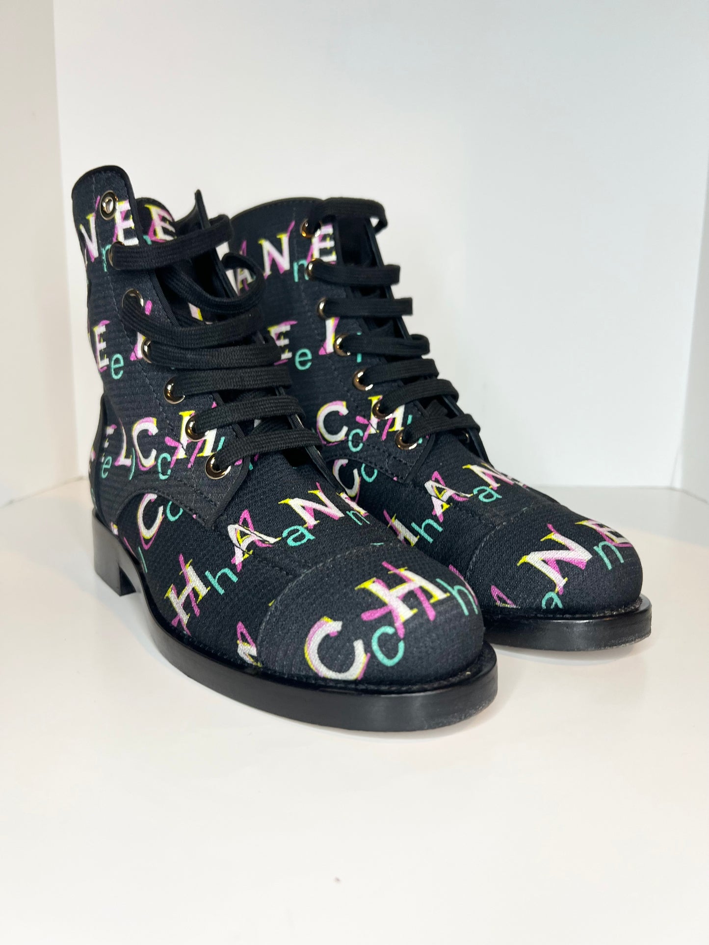 Chanel Interlocking Multi Colored Combat Boots, Size 38