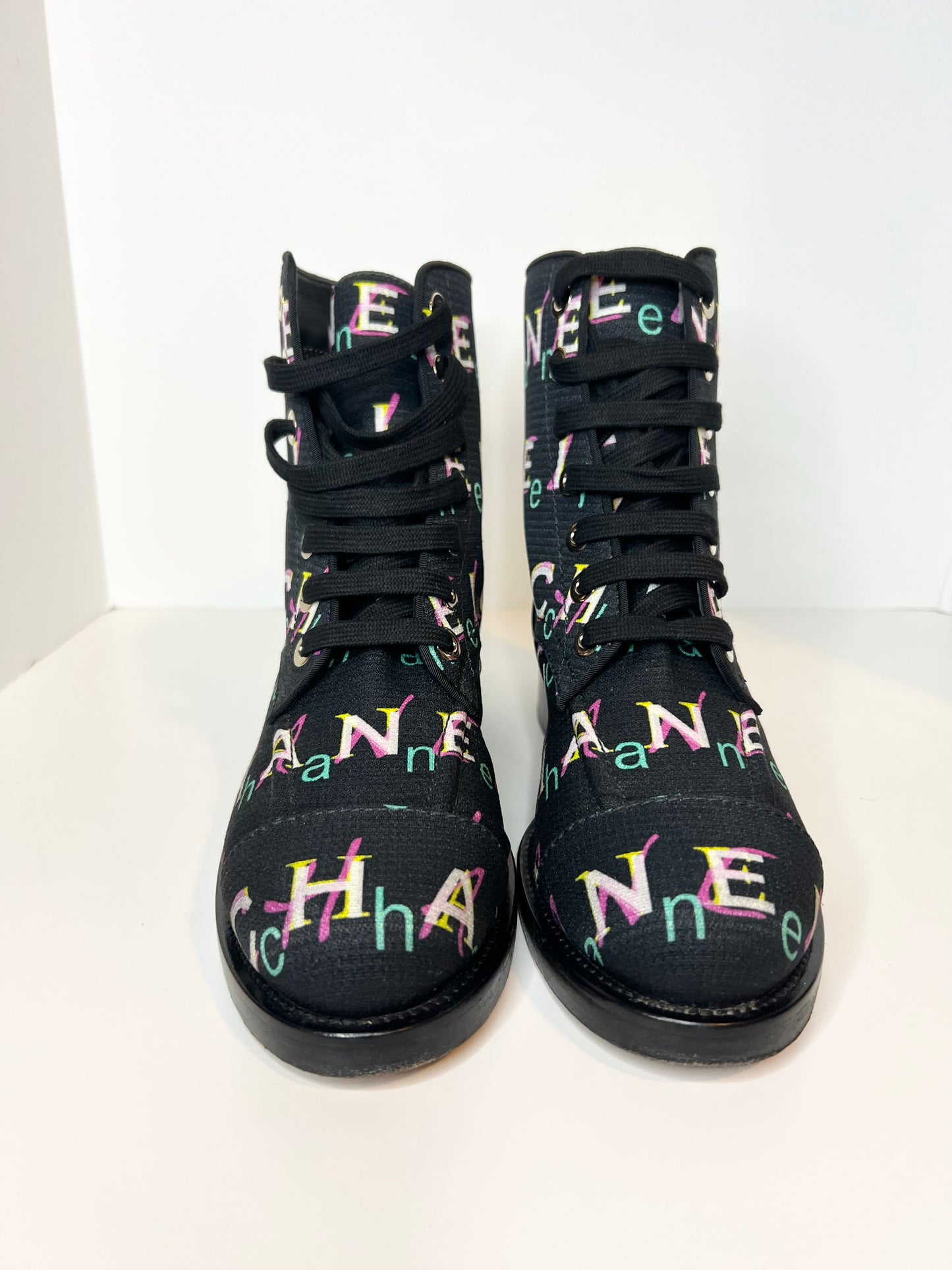 Chanel Interlocking Multi Colored Combat Boots, Size 38