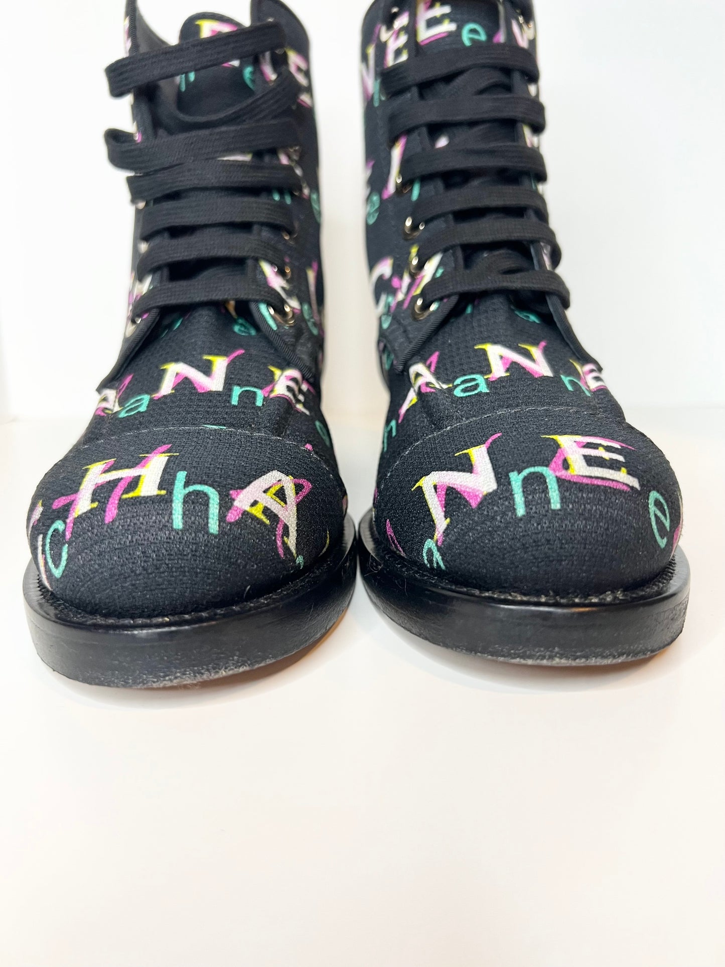 Chanel Interlocking Multi Colored Combat Boots, Size 38