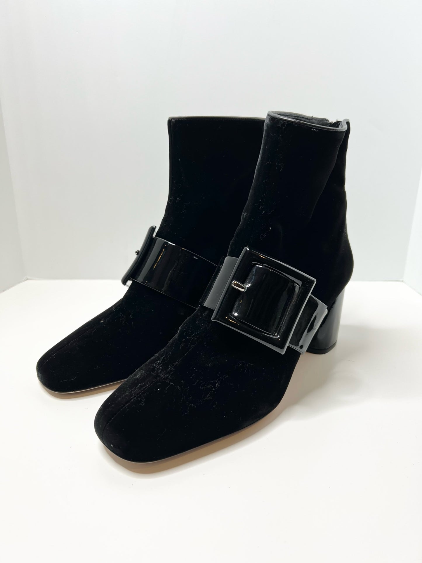 Miu Miu Velvet/Patent Buckle Ankle Booties, Size 39.5