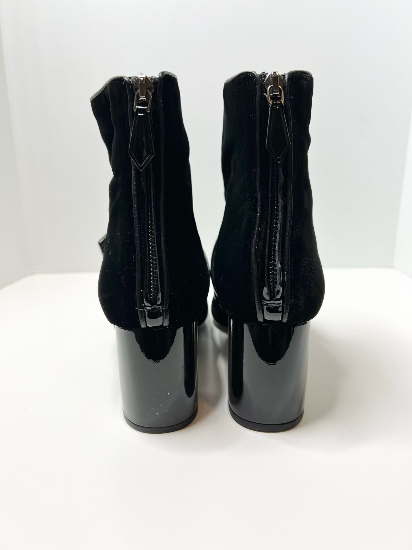 Miu Miu Velvet/Patent Buckle Ankle Booties, Size 39.5