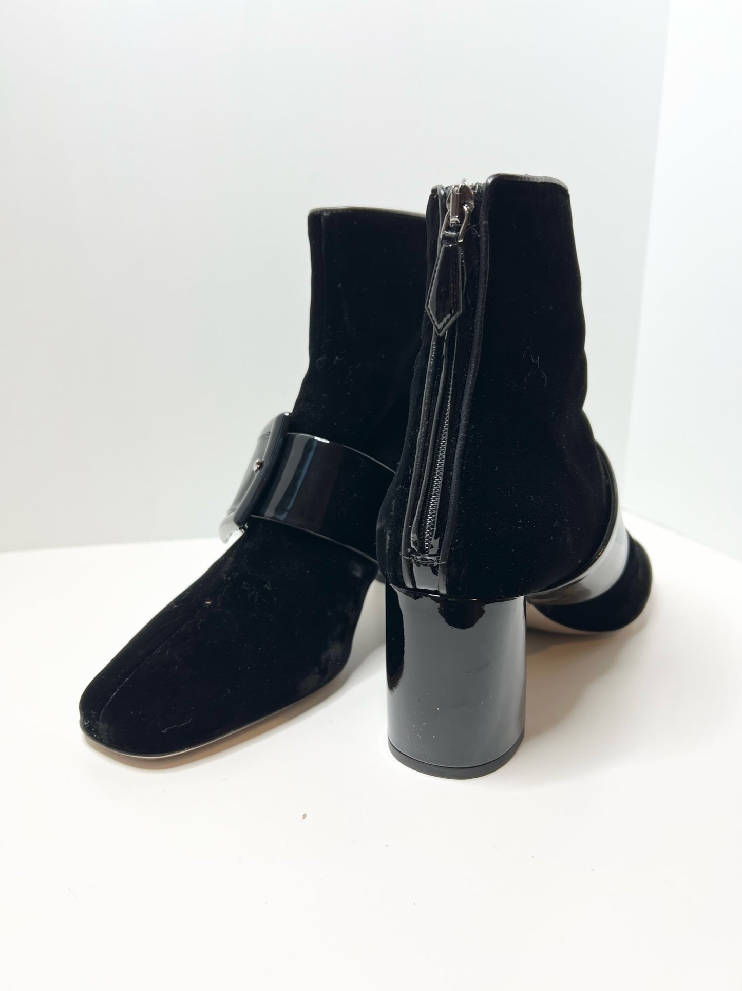 Miu Miu Velvet/Patent Buckle Ankle Booties, Size 39.5