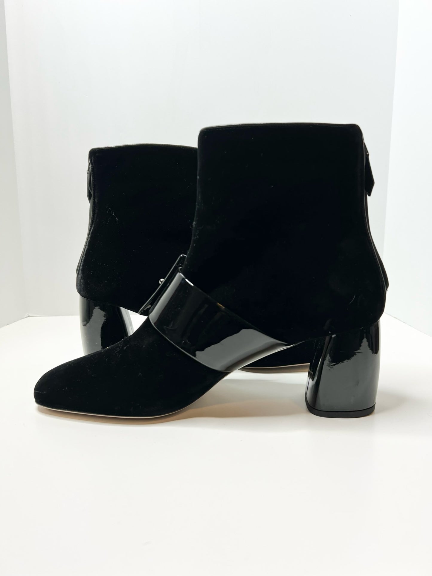 Miu Miu Velvet/Patent Buckle Ankle Booties, Size 39.5