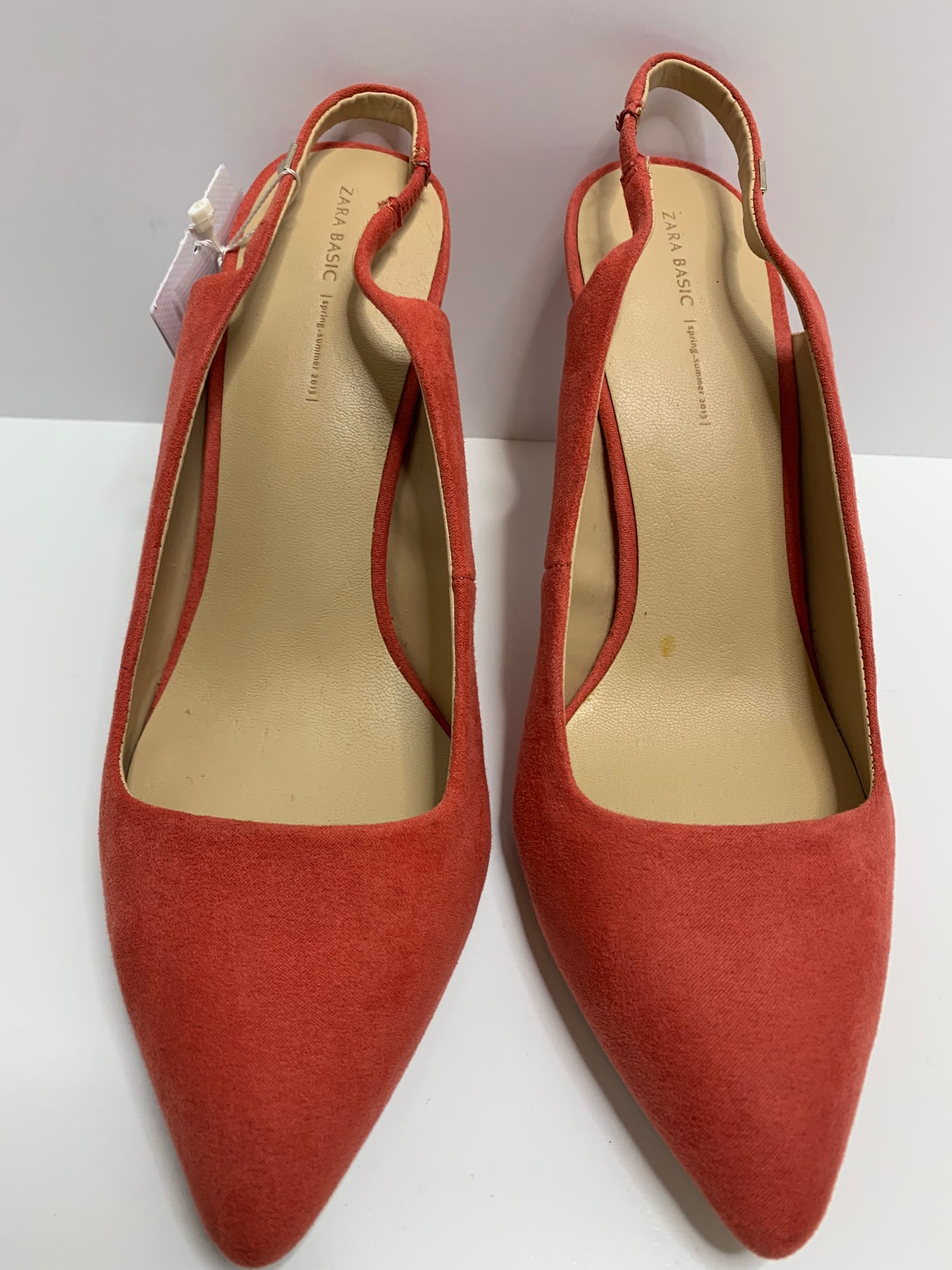 Zara Basic Coral Suede Pointed Toe Slingback Pumps Size 38