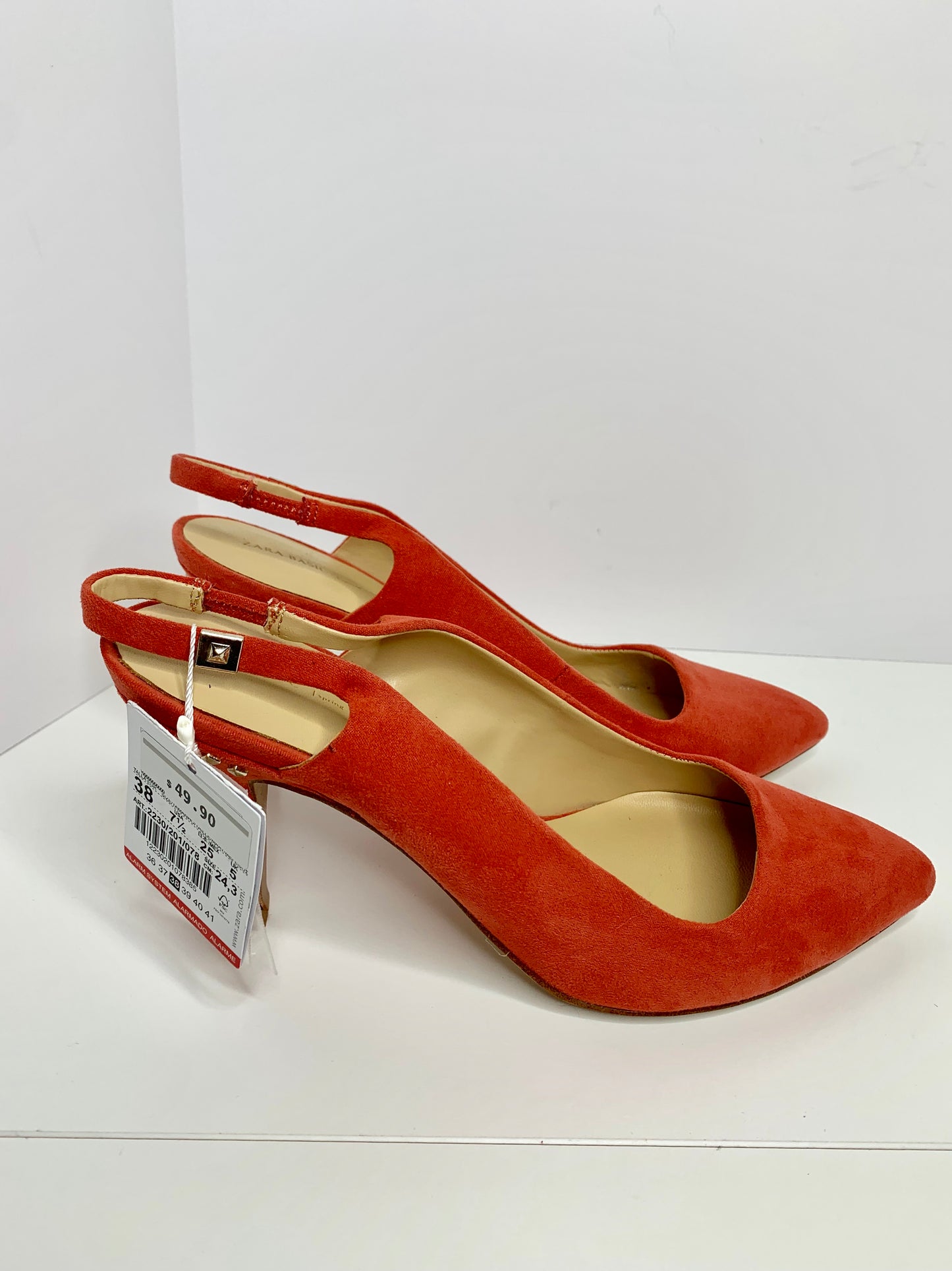 Zara Basic Coral Suede Pointed Toe Slingback Pumps Size 38