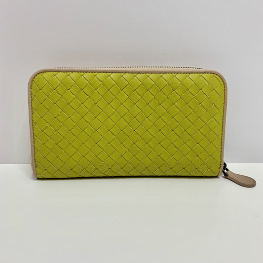 Bottega Veneta Lime Intercciato Zip Around Wallet