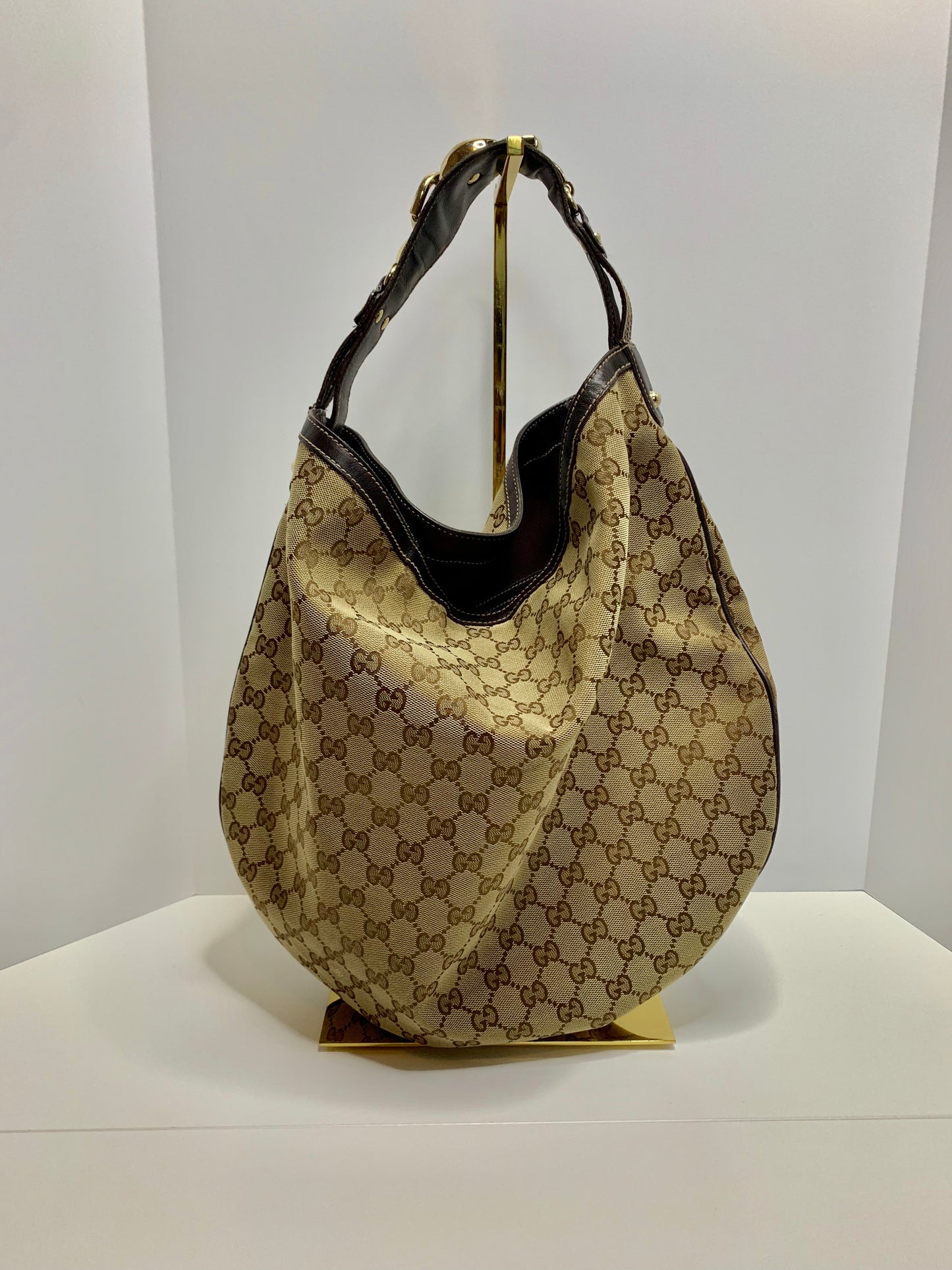 Gucci GG Canvas Wave Horsebit Large Hobo Bag