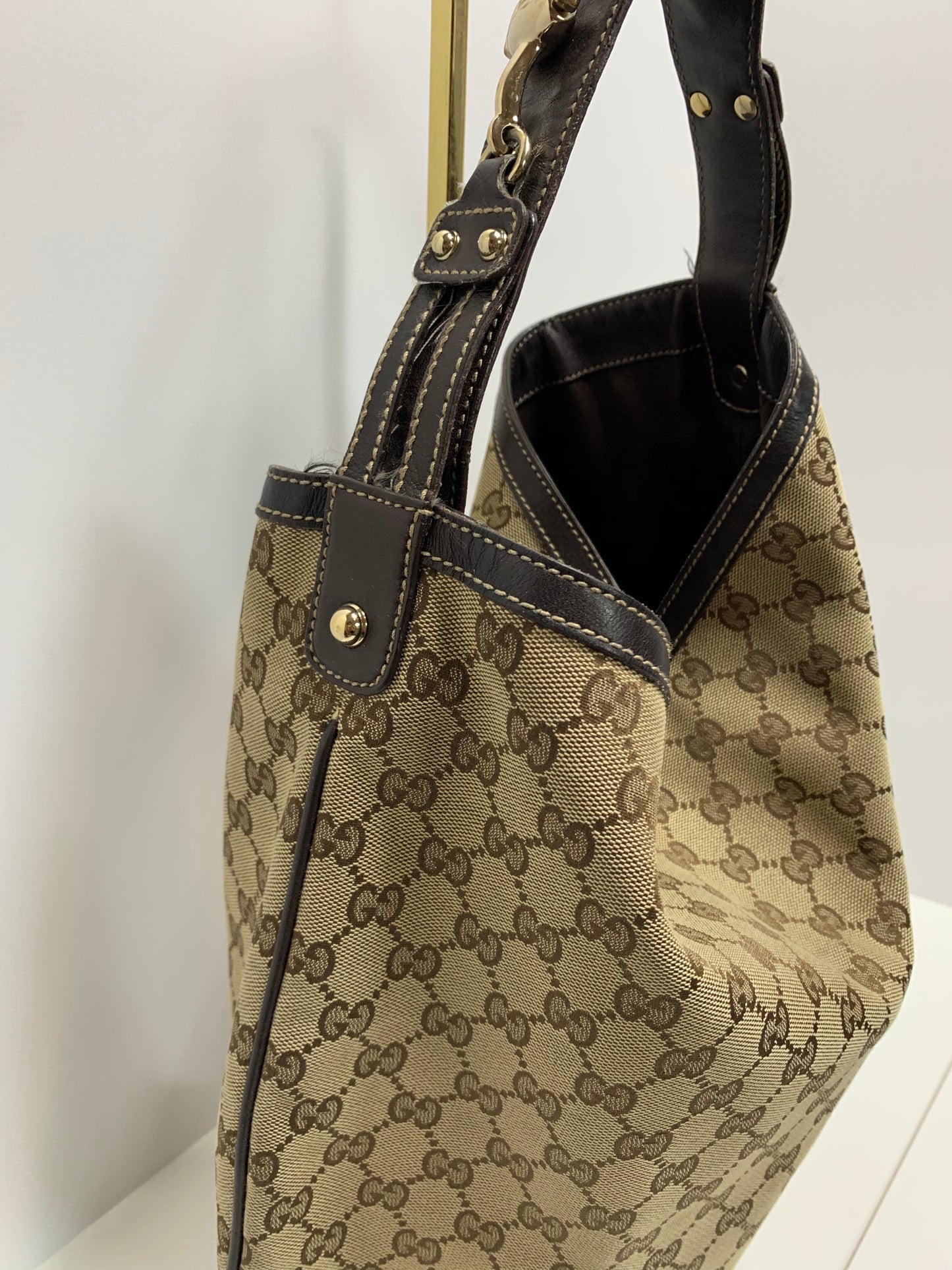 Gucci GG Canvas Wave Horsebit Large Hobo Bag