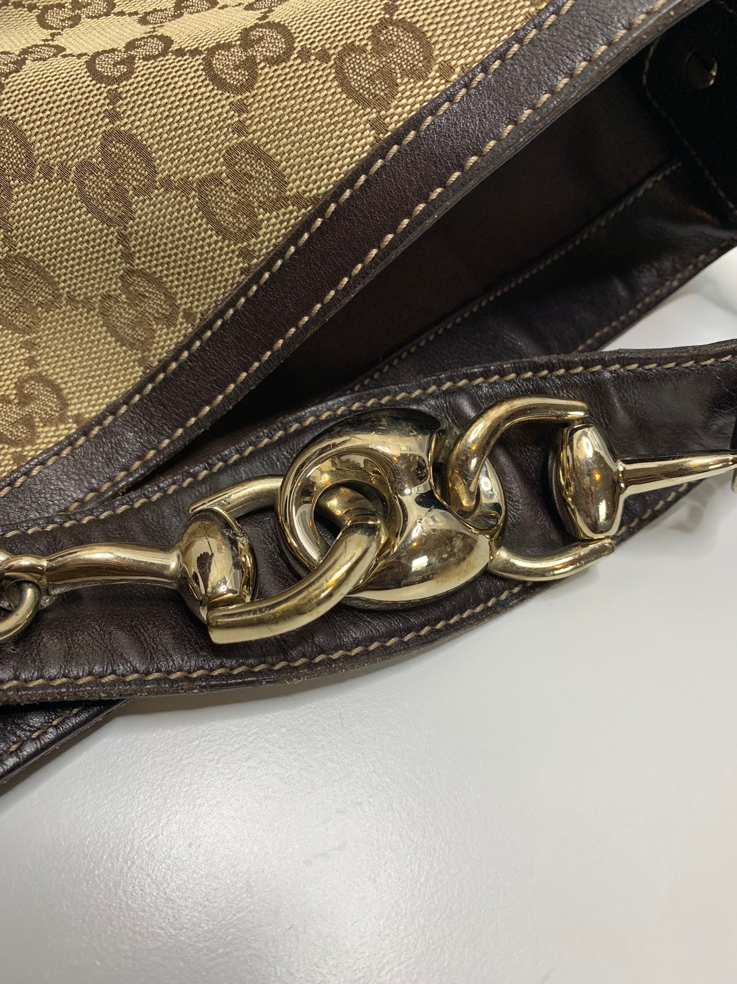 Gucci GG Canvas Wave Horsebit Large Hobo Bag