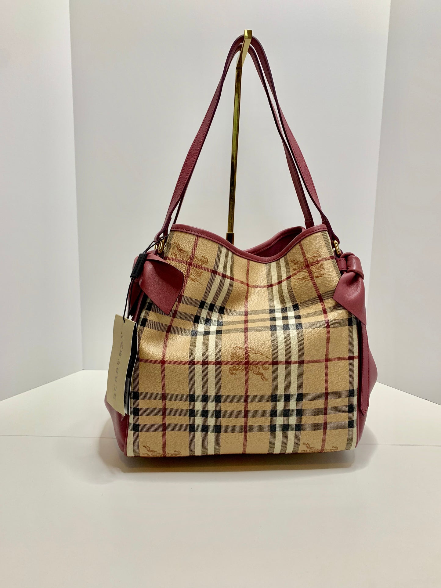 Burberry Canterbury Bow Tote Haymarket Coated Canvas and Leather Small