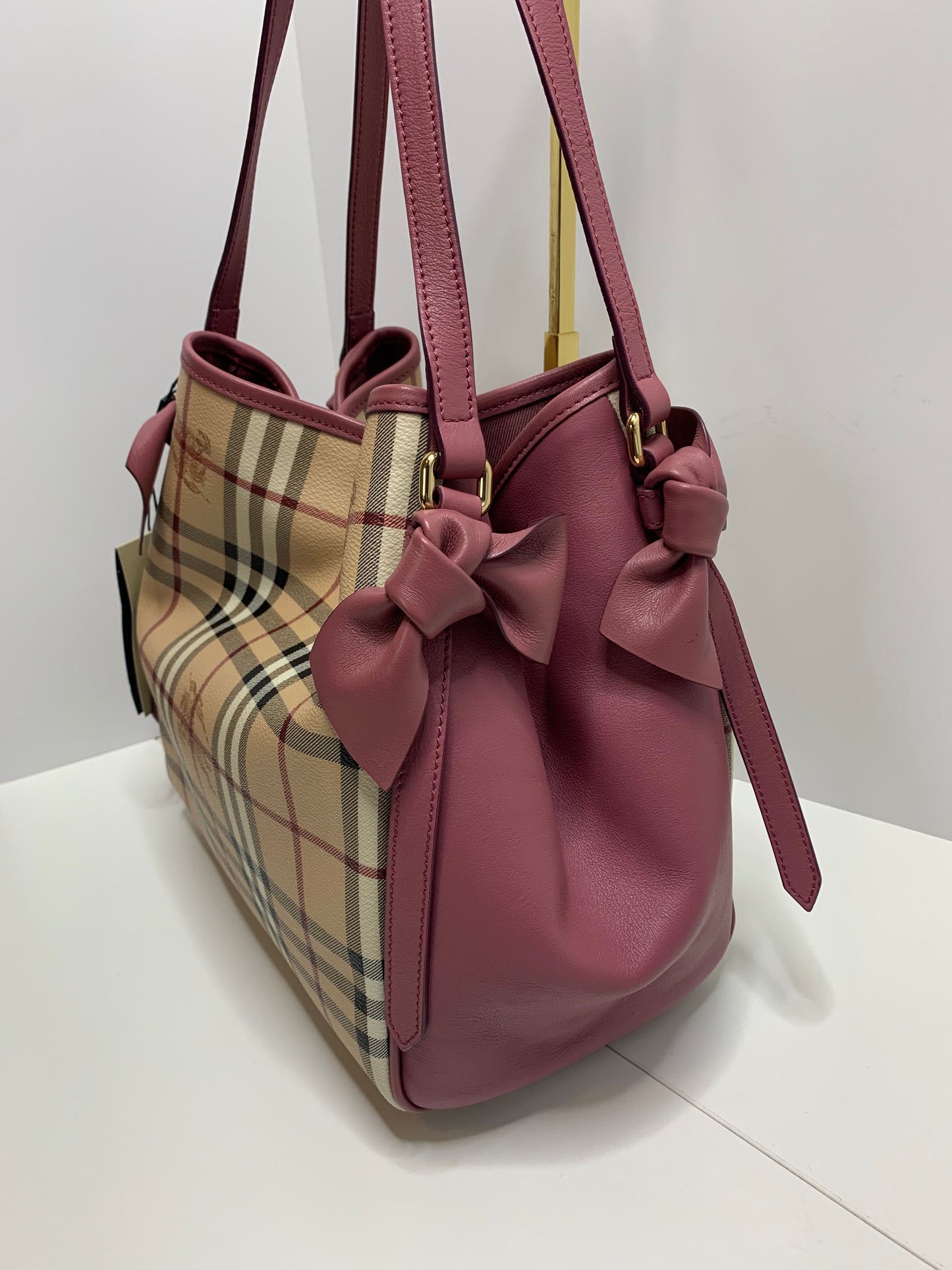 Burberry Canterbury Bow Tote Haymarket Coated Canvas and Leather Small