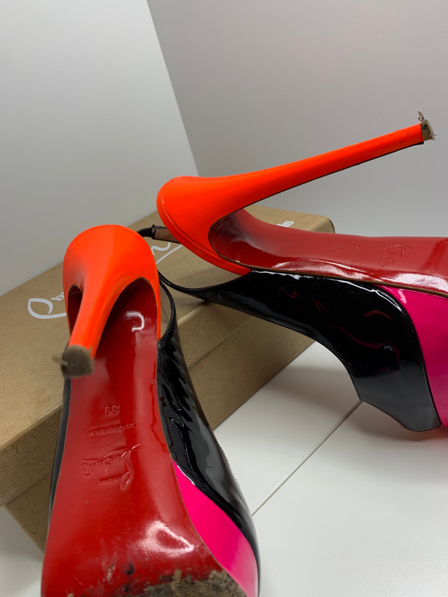 Christian Louboutin Lady Peep Colorblock Slingback size 39