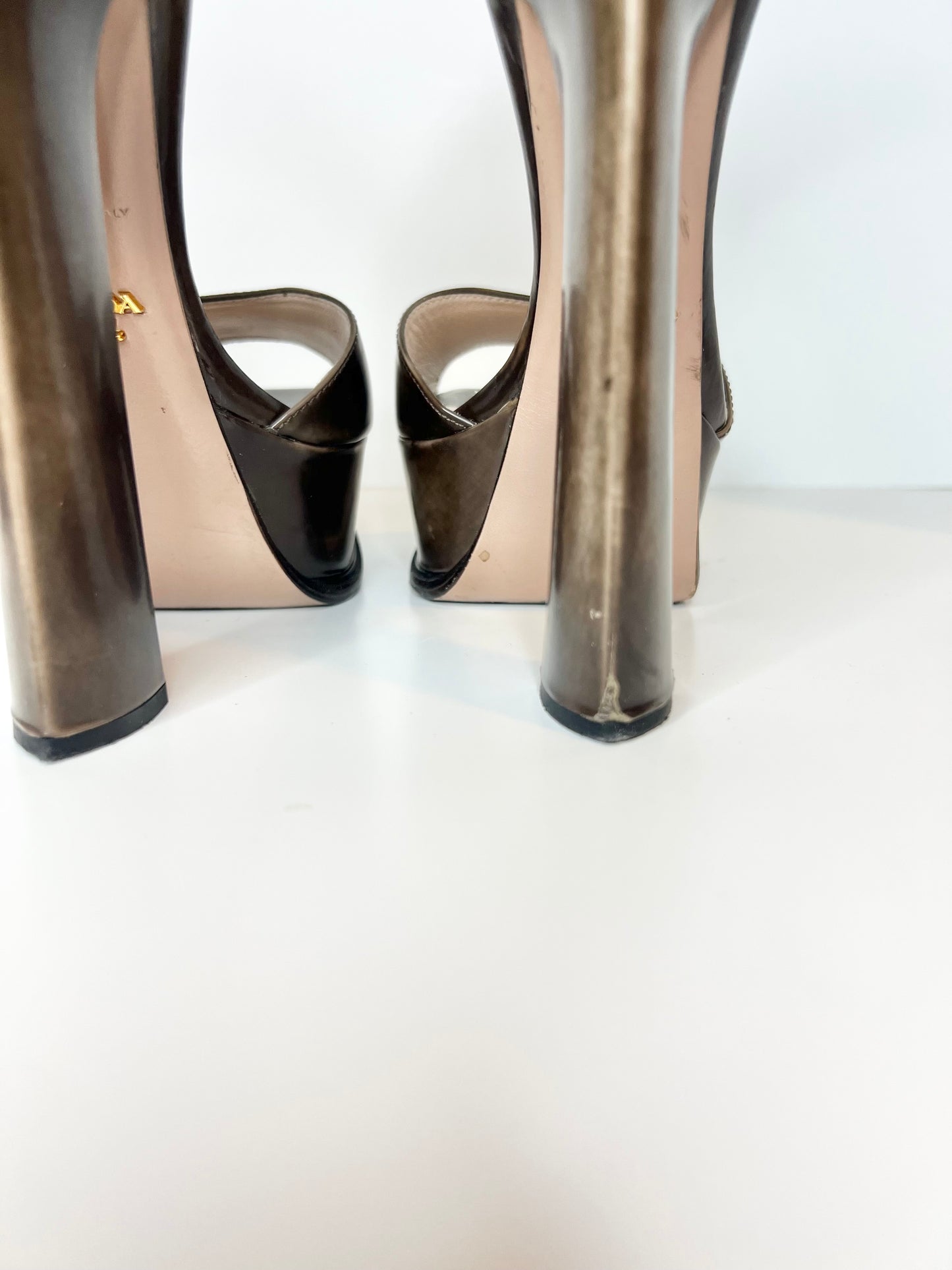 Prada Brown Leather Platform Heels, Size 37.5