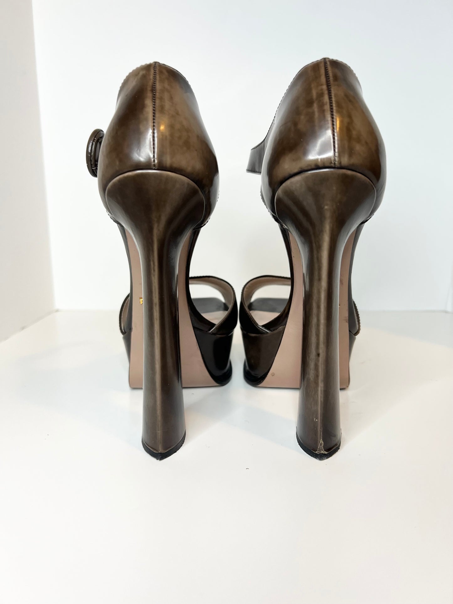 Prada Brown Leather Platform Heels, Size 37.5