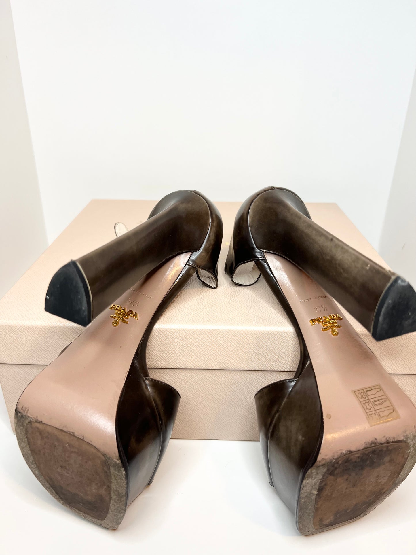 Prada Brown Leather Platform Heels, Size 37.5