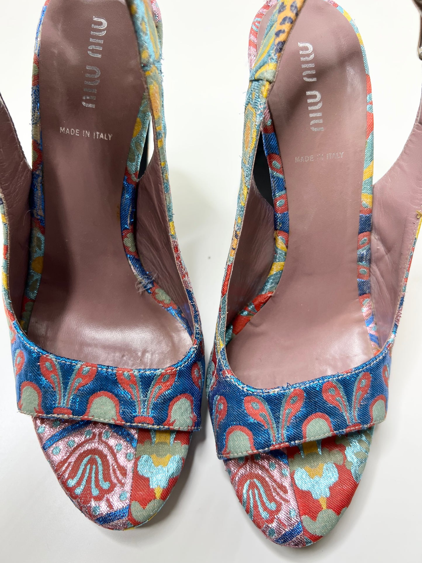 Miu Miu Multi-Color Jacquard Print Slingback, Size 38.5