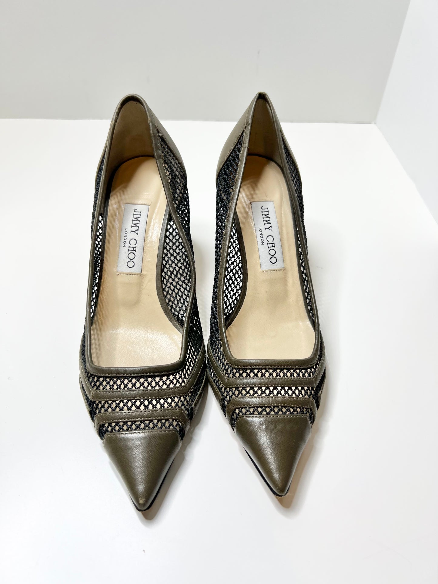 Jimmy Choo Leather Mesh Accents Pump, Size 39