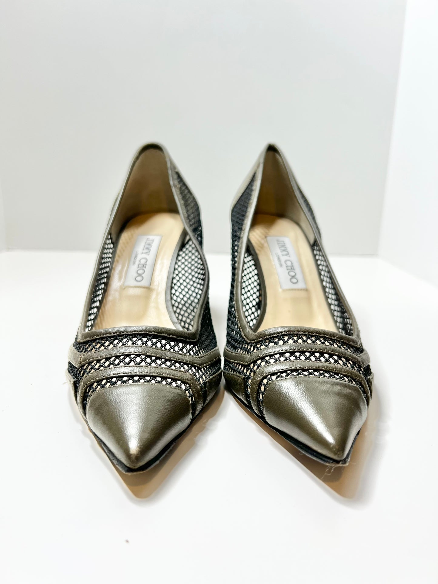 Jimmy Choo Leather Mesh Accents Pump, Size 39