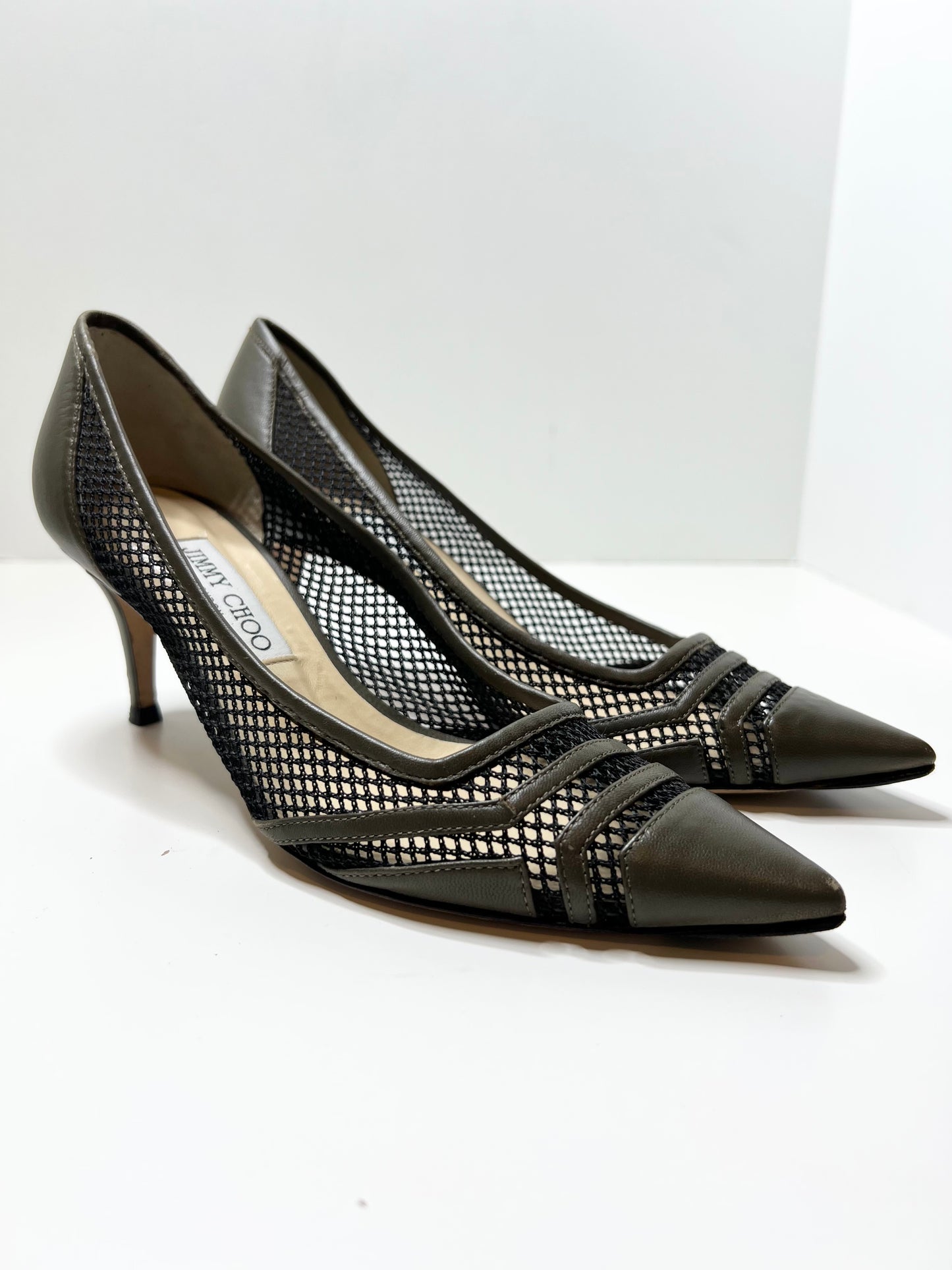 Jimmy Choo Leather Mesh Accents Pump, Size 39