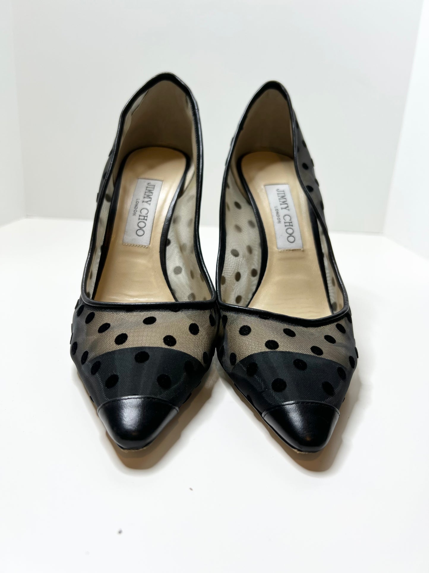 Jimmy Choo Mesh and Leather Polka Dot Pumps Size 39