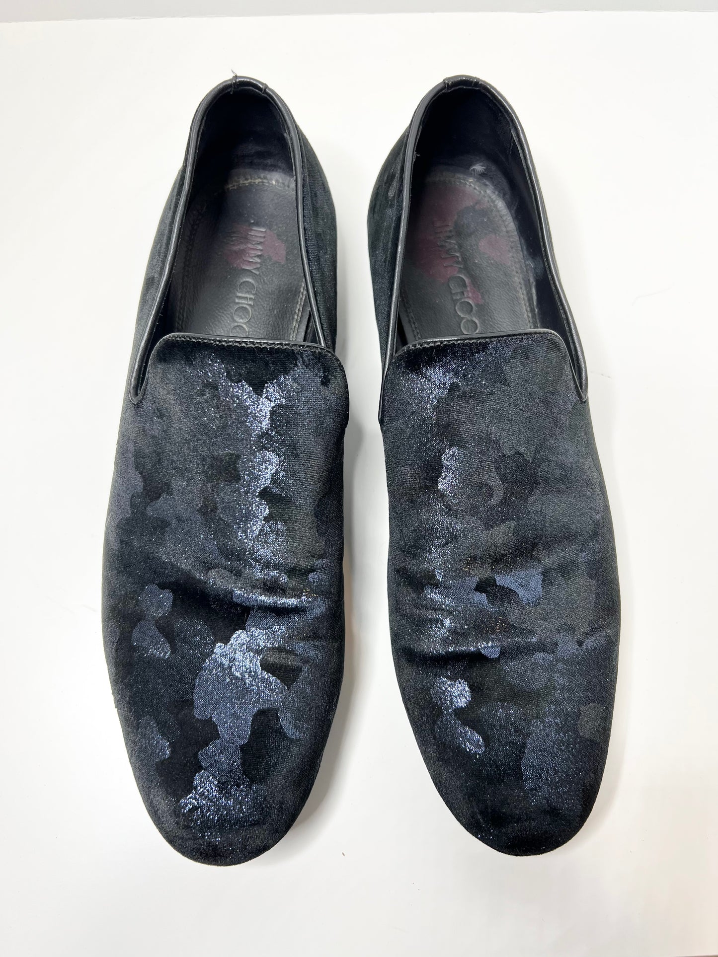 Jimmy Choo Men's Sloane Blue Camouflage Glitter Velvet Loafers (EU46/US12)