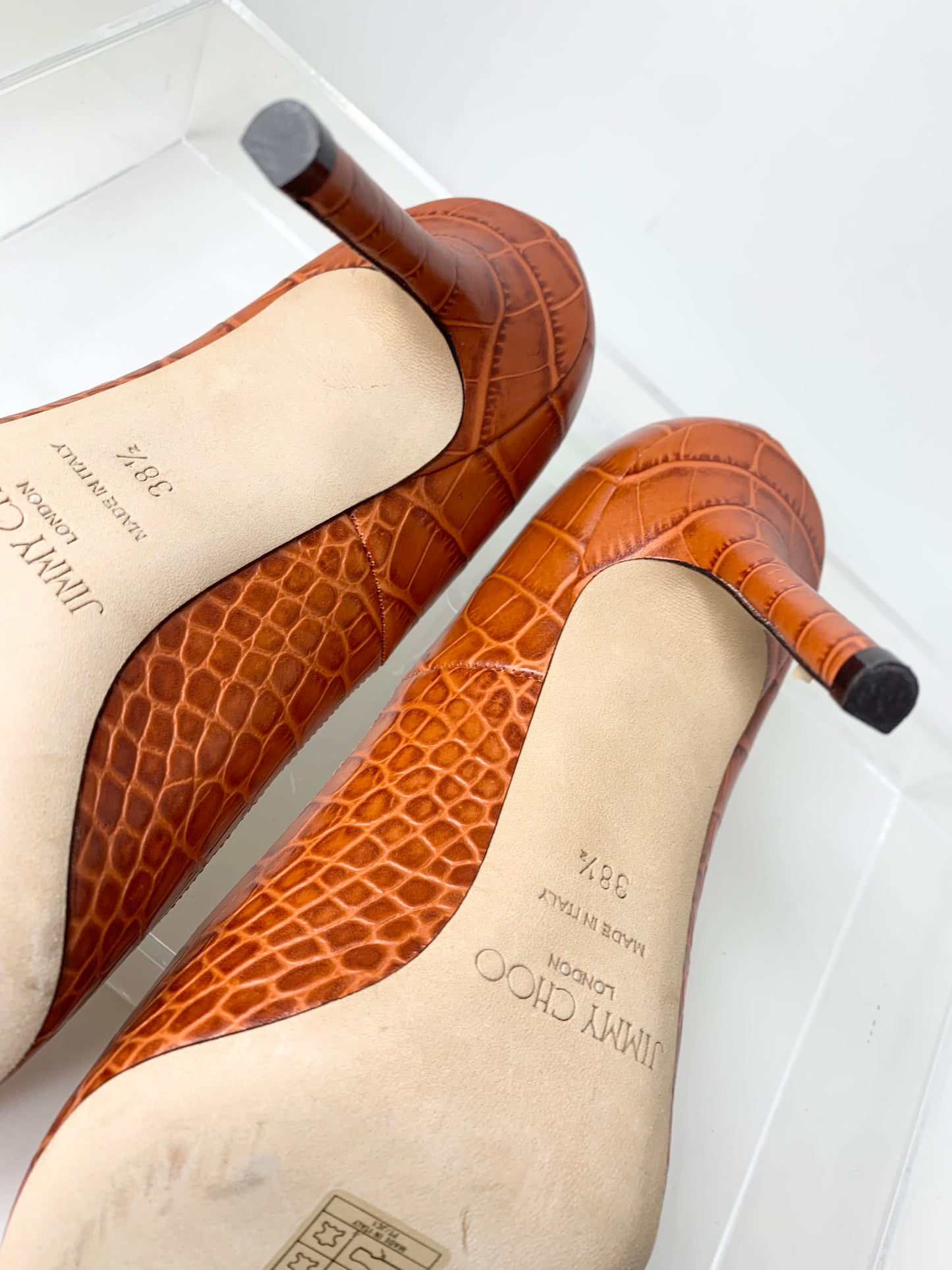 Jimmy Choo Love 100 Croc Embossed Pumps, Rust 38.5