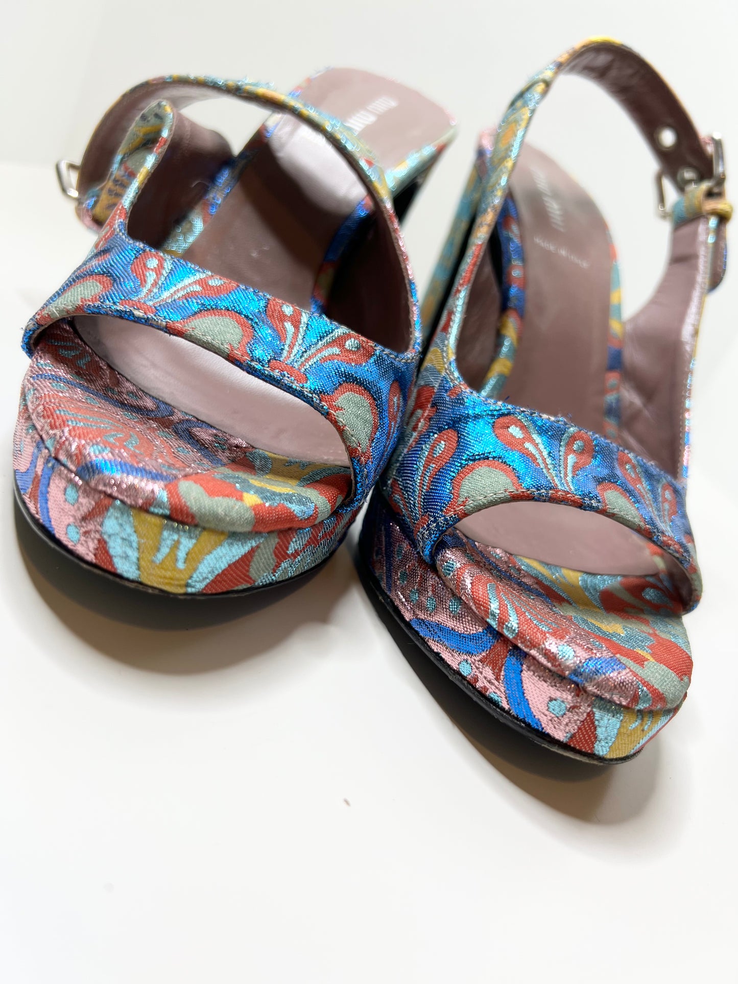 Miu Miu Multi-Color Jacquard Print Slingback, Size 38.5