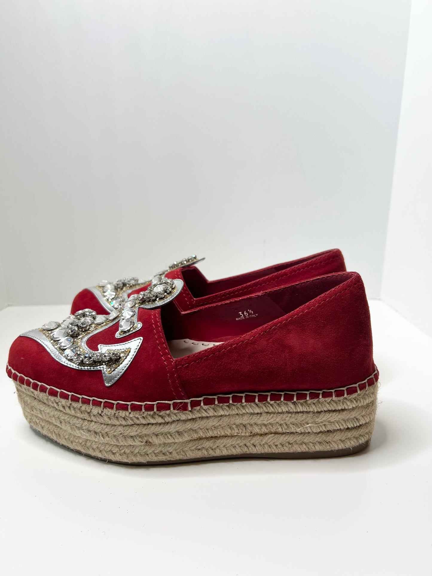 Miu Miu Red Suede Crystal Embellished Espadrilles, Size 36.5