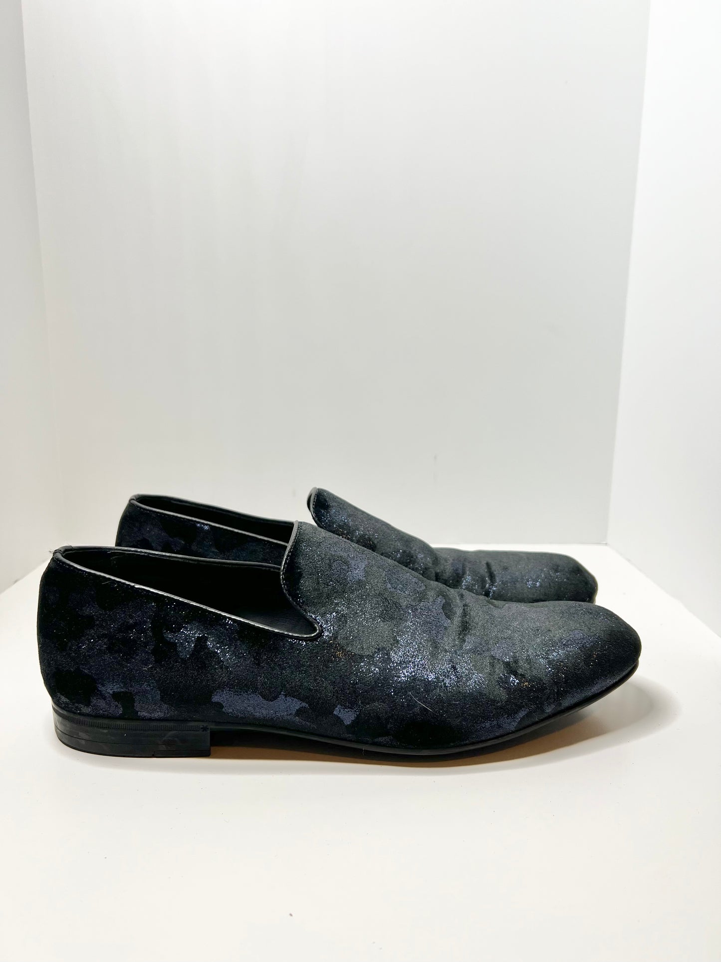 Jimmy Choo Men's Sloane Blue Camouflage Glitter Velvet Loafers (EU46/US12)