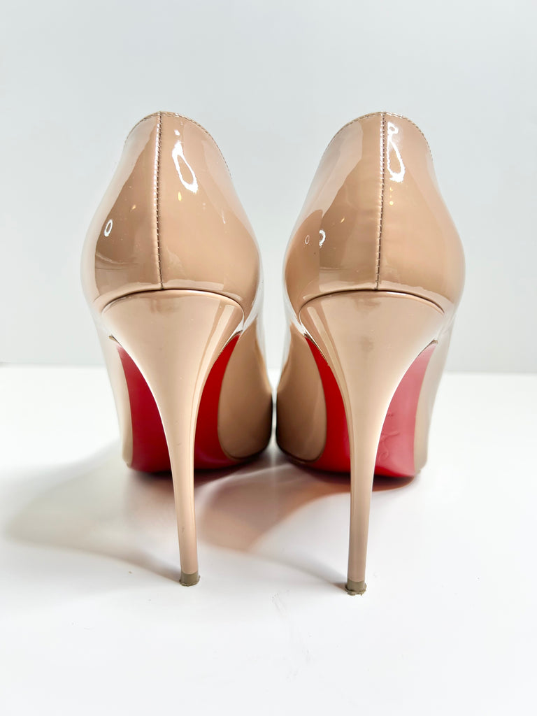 Christian Louboutin Pigalle Follies 100 Patent Leather Pumps Nude 37.5