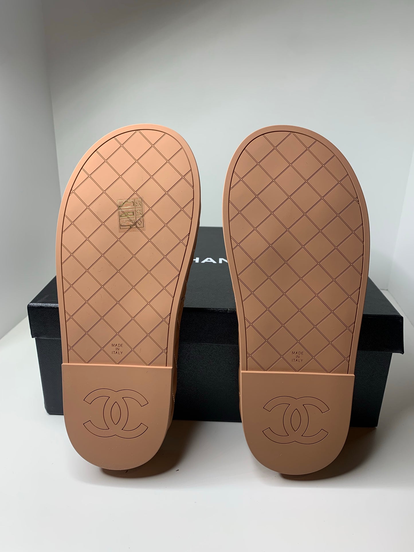 Chanel Lambskin Quilted CC Mules Sandals 38 Brown