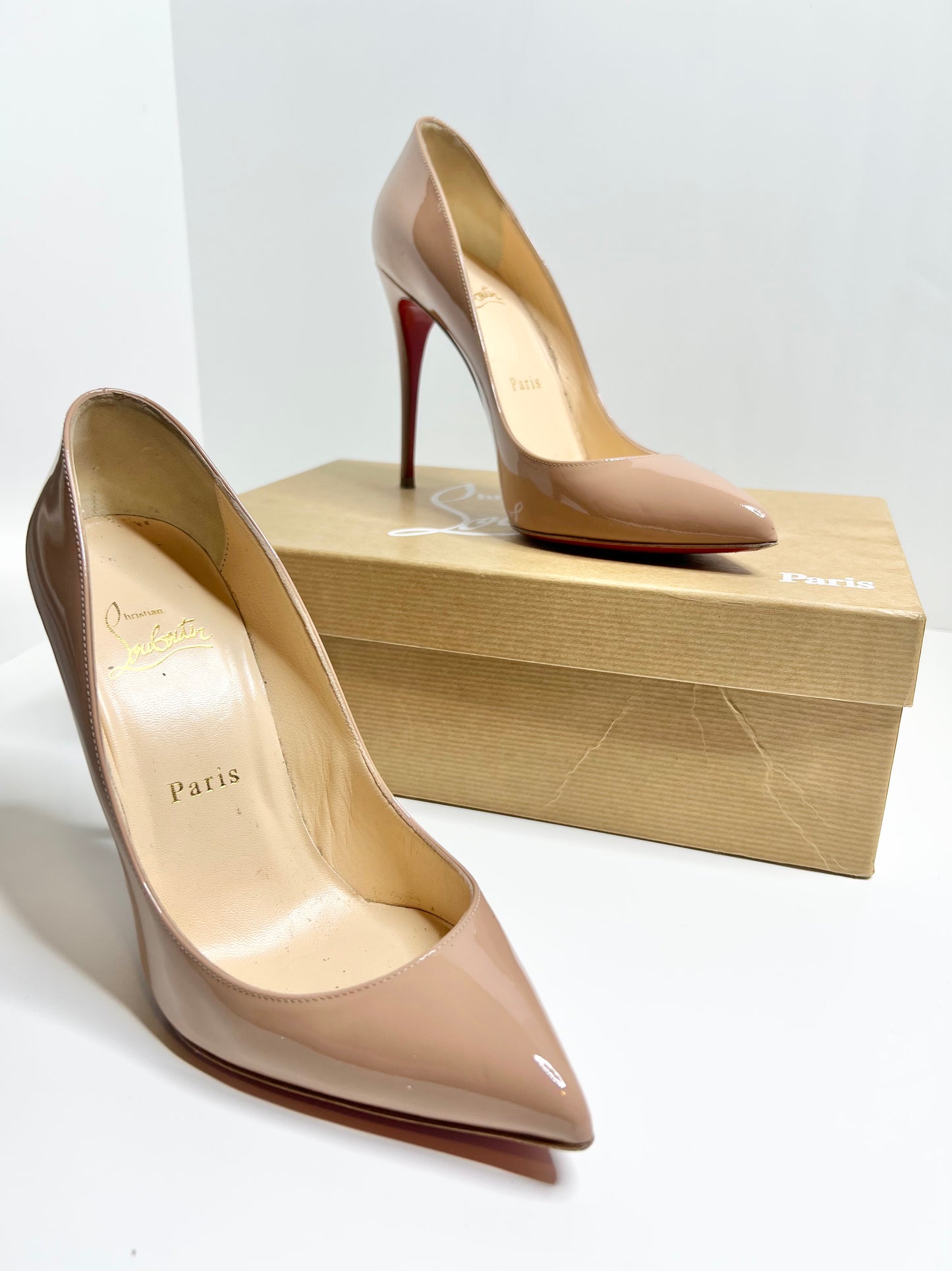 Christian Louboutin Pigalle Follies, Nude Patent Size 37.5