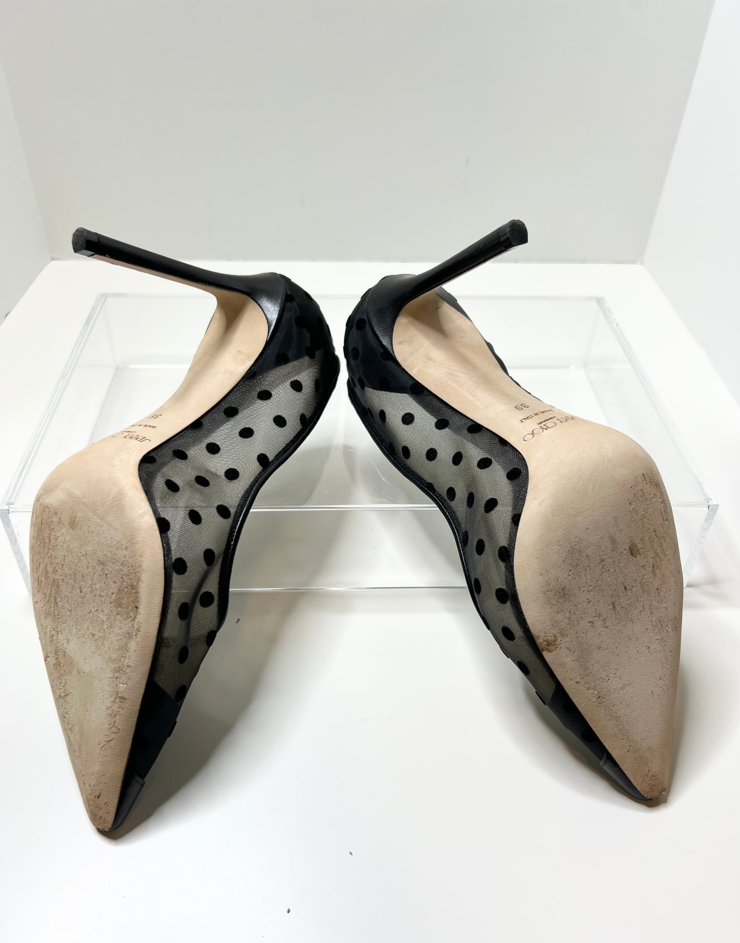 Jimmy Choo Mesh and Leather Polka Dot Pumps Size 39