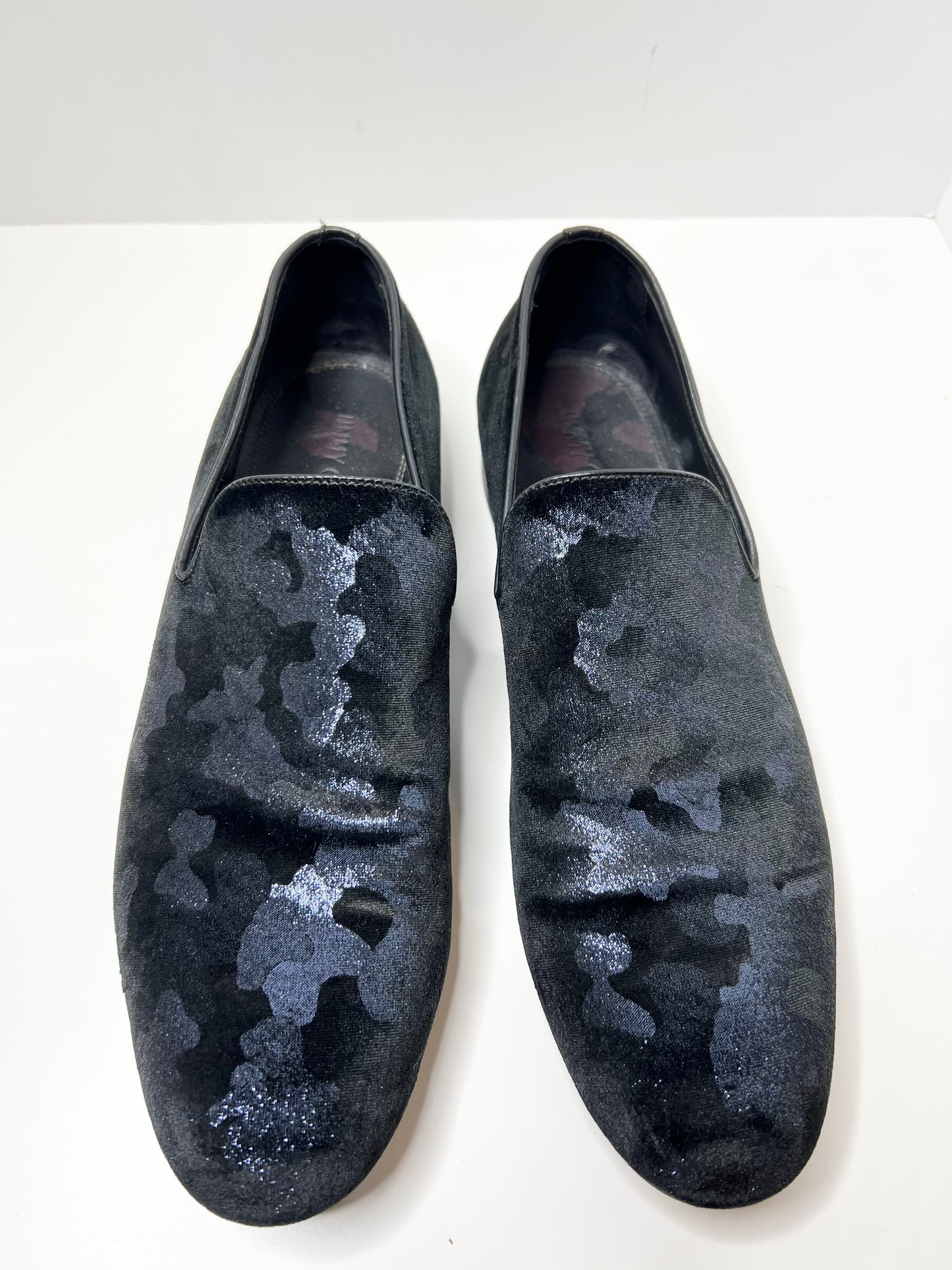 Jimmy Choo Men's Sloane Blue Camouflage Glitter Velvet Loafers (EU46/US12)