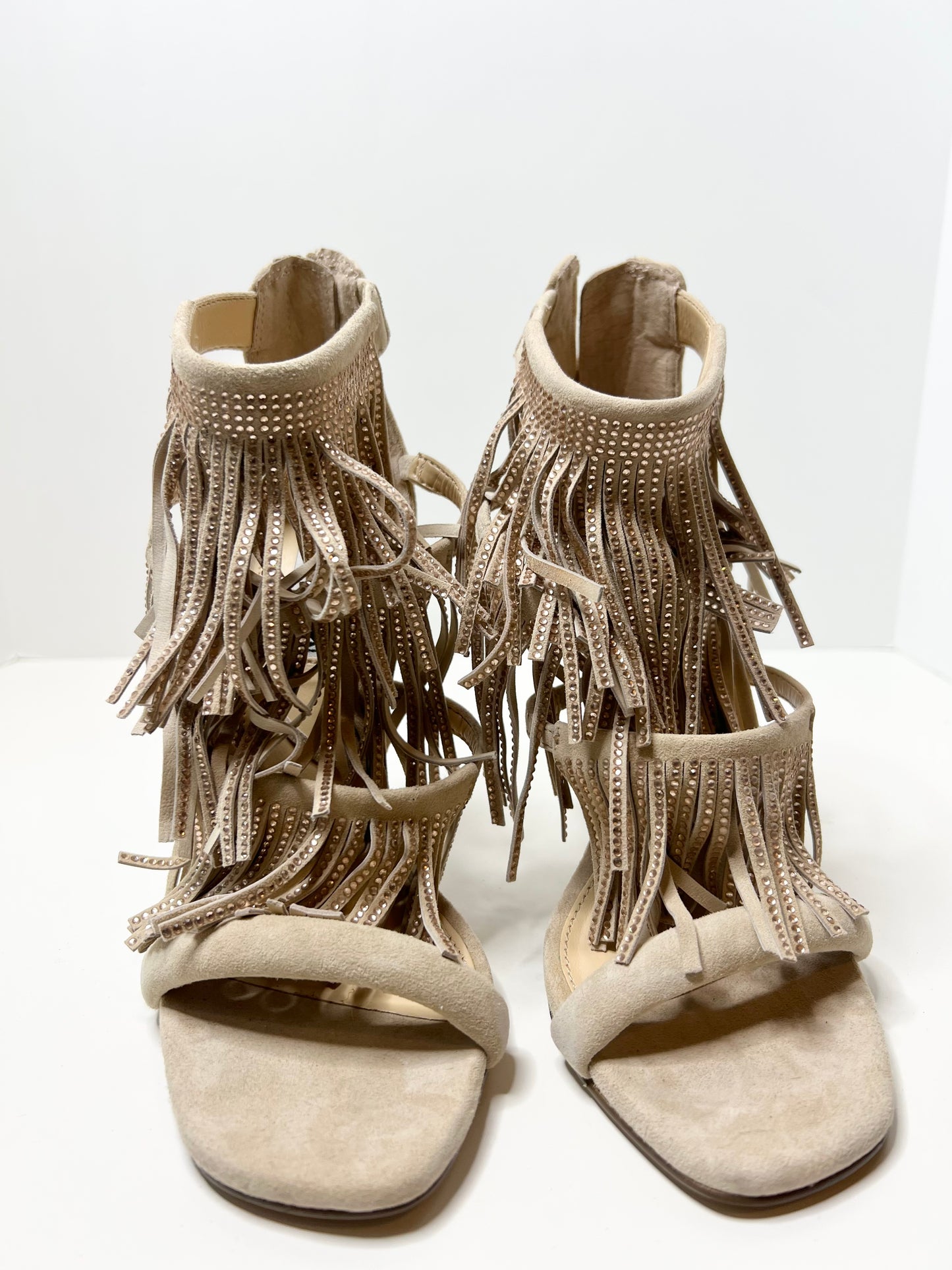 Steve Madden Fringly Blush Suede Heels, Size 7