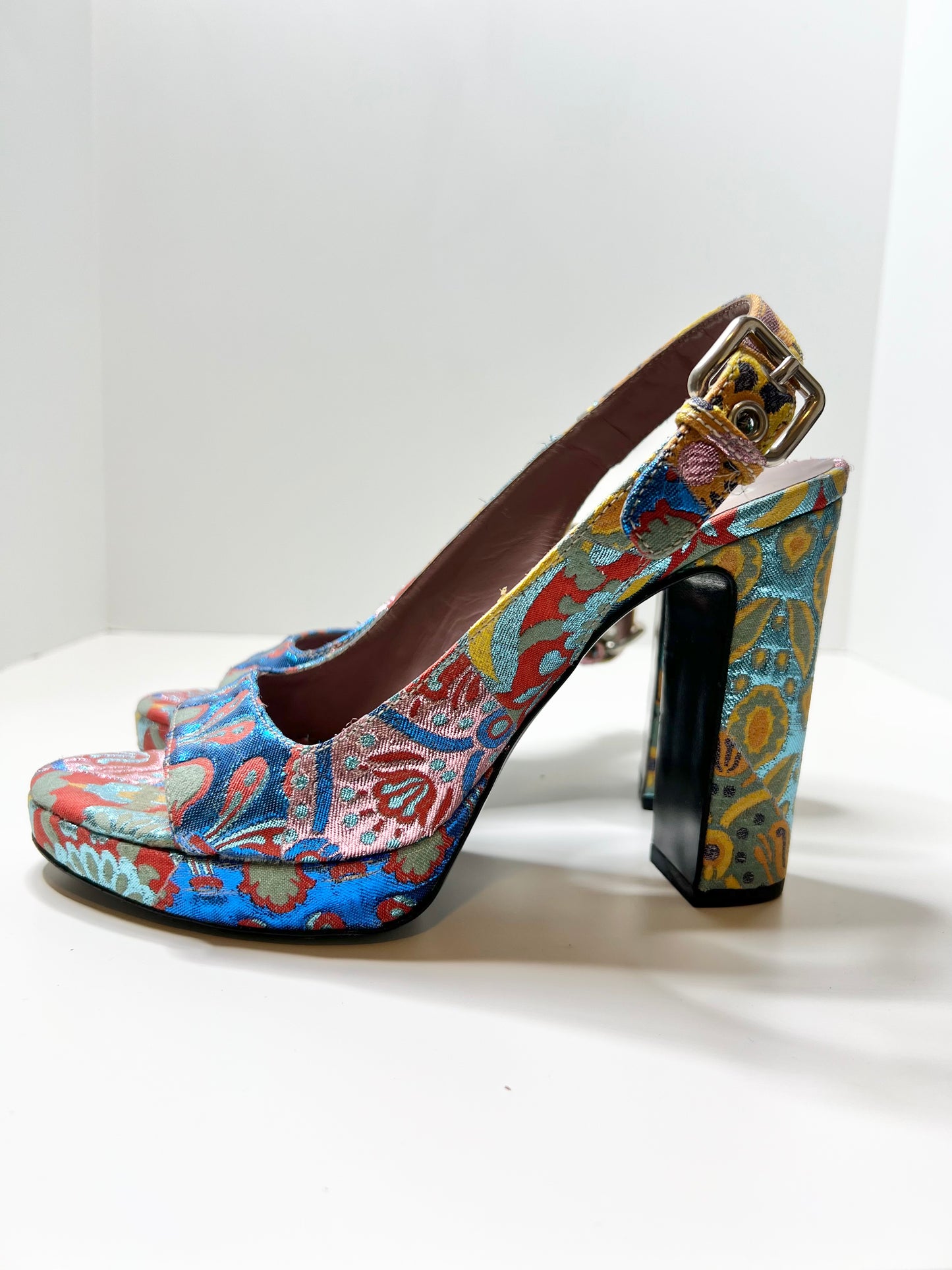 Miu Miu Multi-Color Jacquard Print Slingback, Size 38.5