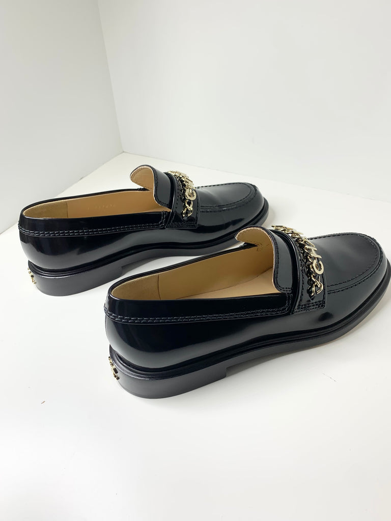 CHANEL Shiny Calfskin Lace Up Platform Loafers 36 Black 848975