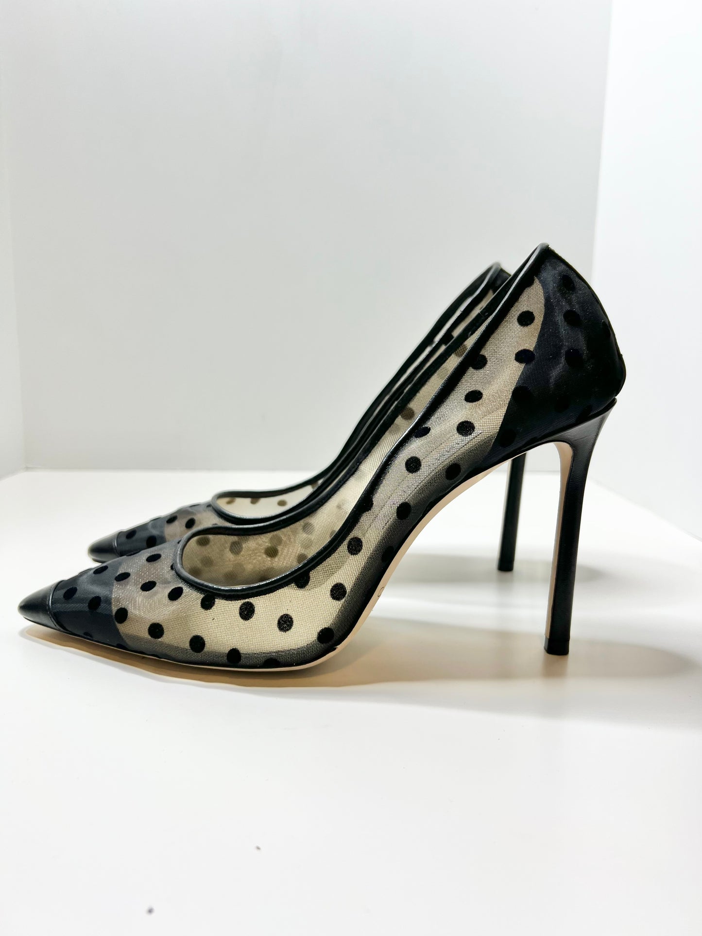 Jimmy Choo Mesh and Leather Polka Dot Pumps Size 39