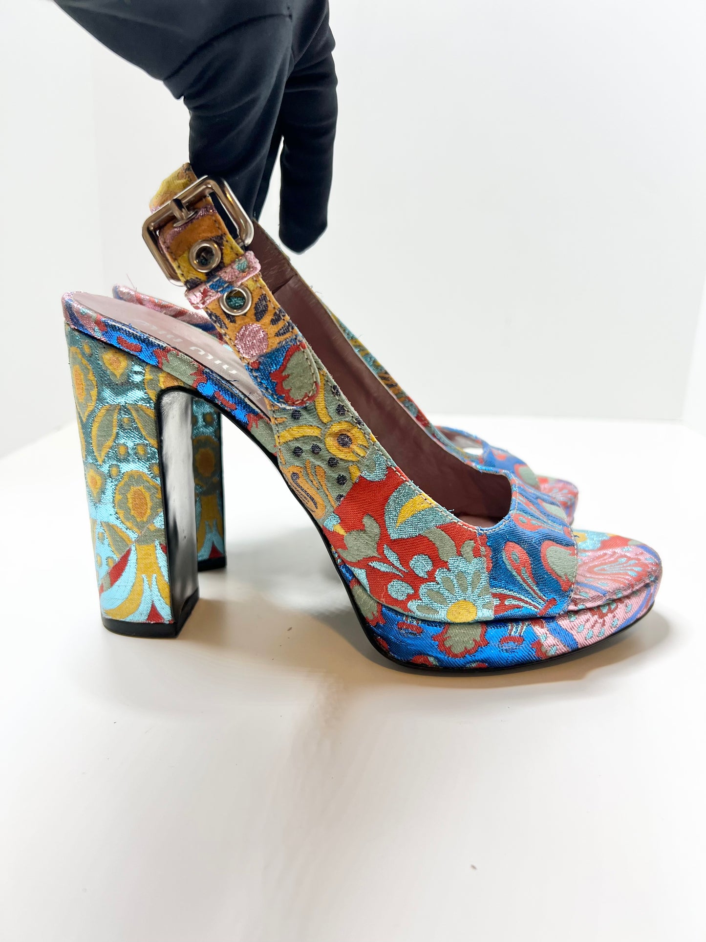 Miu Miu Multi-Color Jacquard Print Slingback, Size 38.5