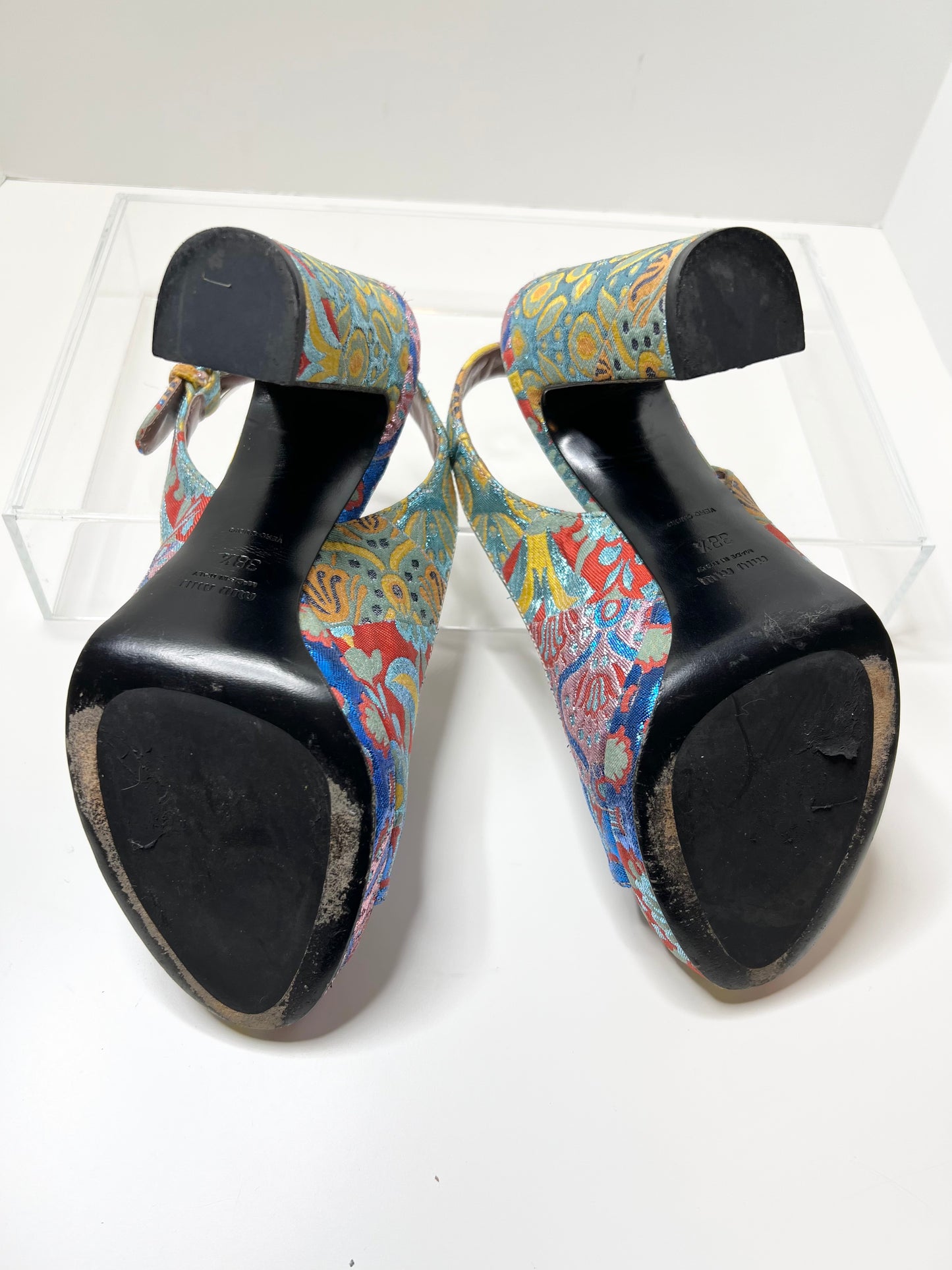 Miu Miu Multi-Color Jacquard Print Slingback, Size 38.5