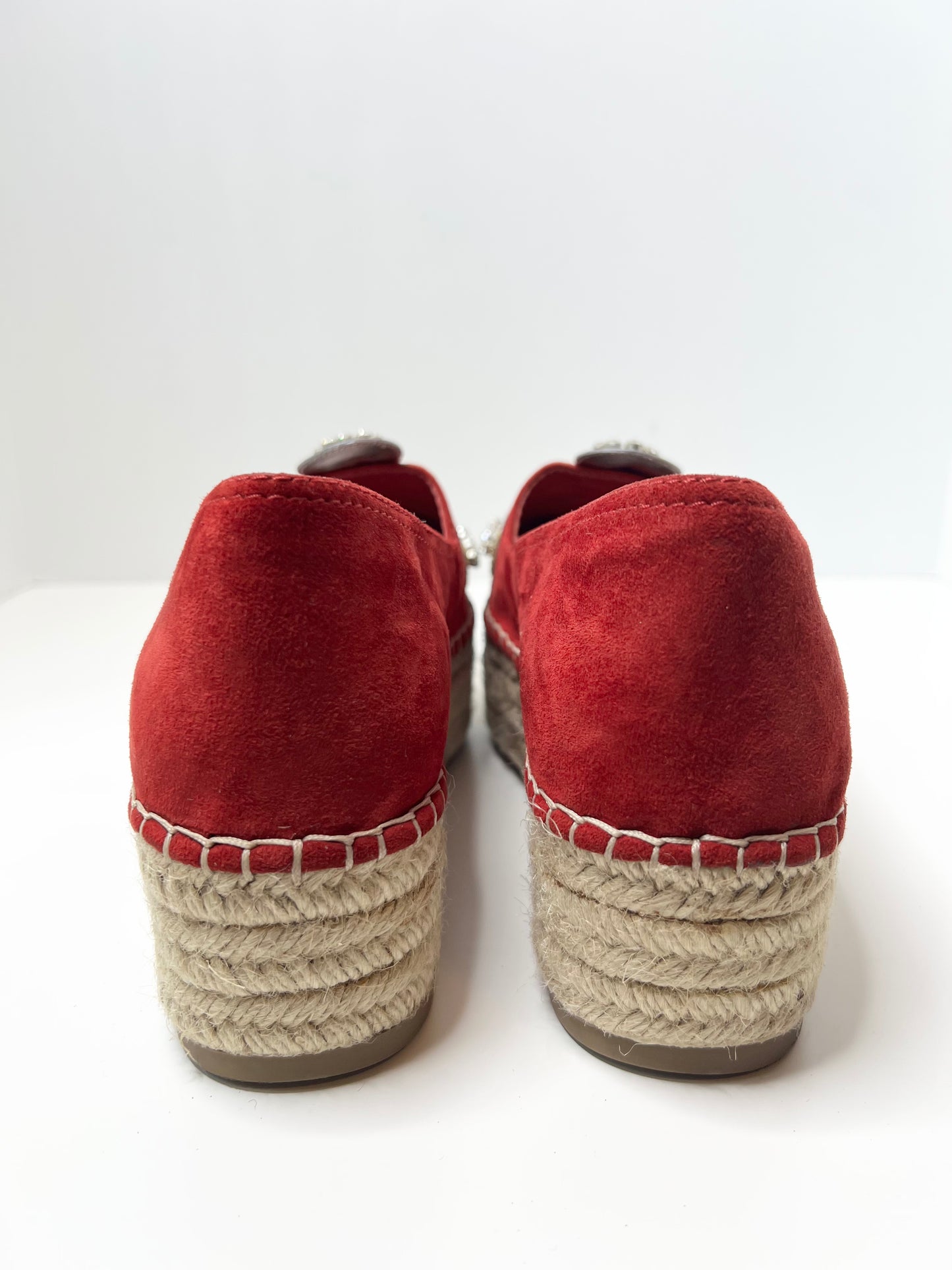 Miu Miu Red Suede Crystal Embellished Espadrilles, Size 36.5