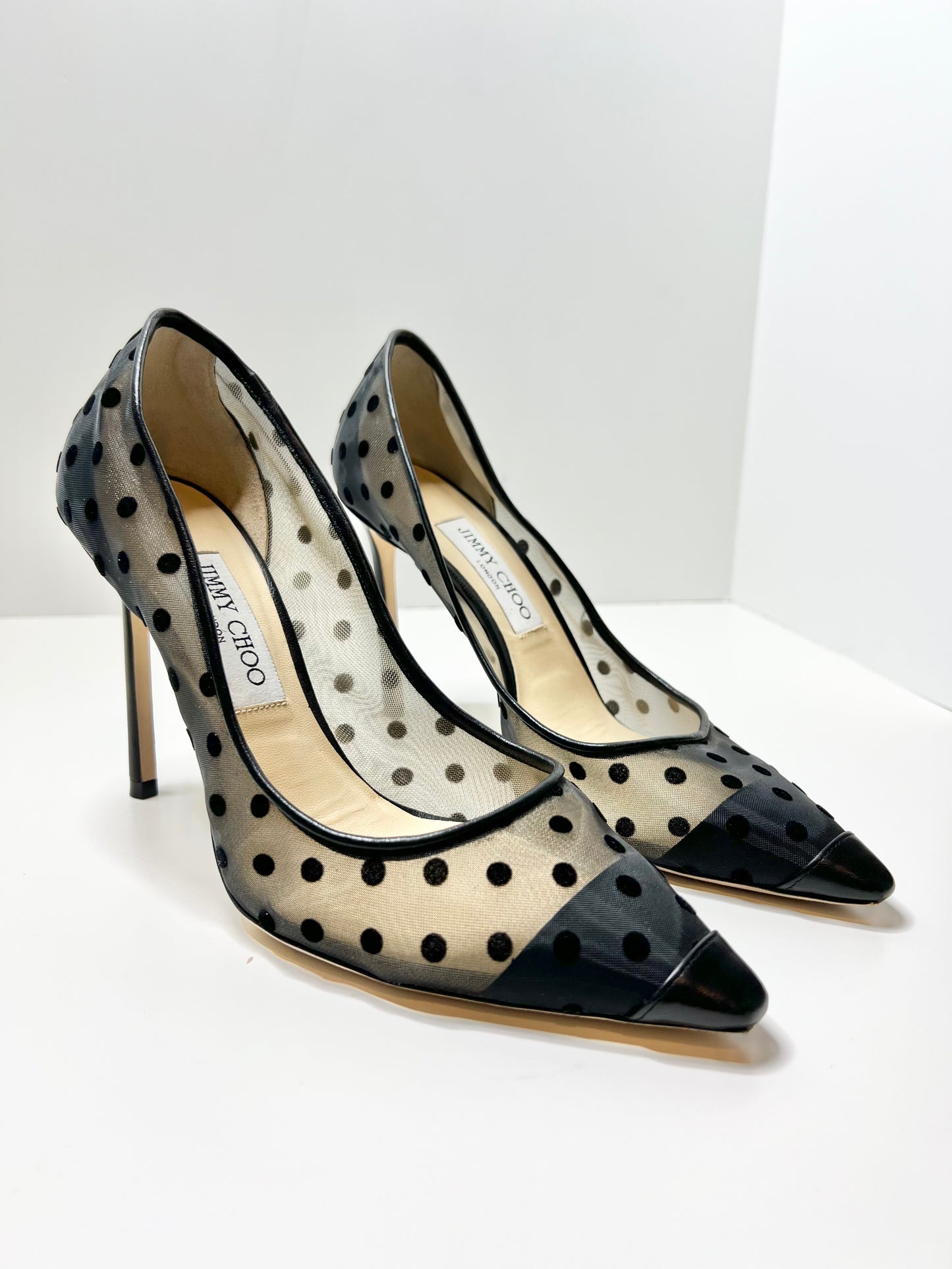 Jimmy Choo Mesh and Leather Polka Dot Pumps Size 39