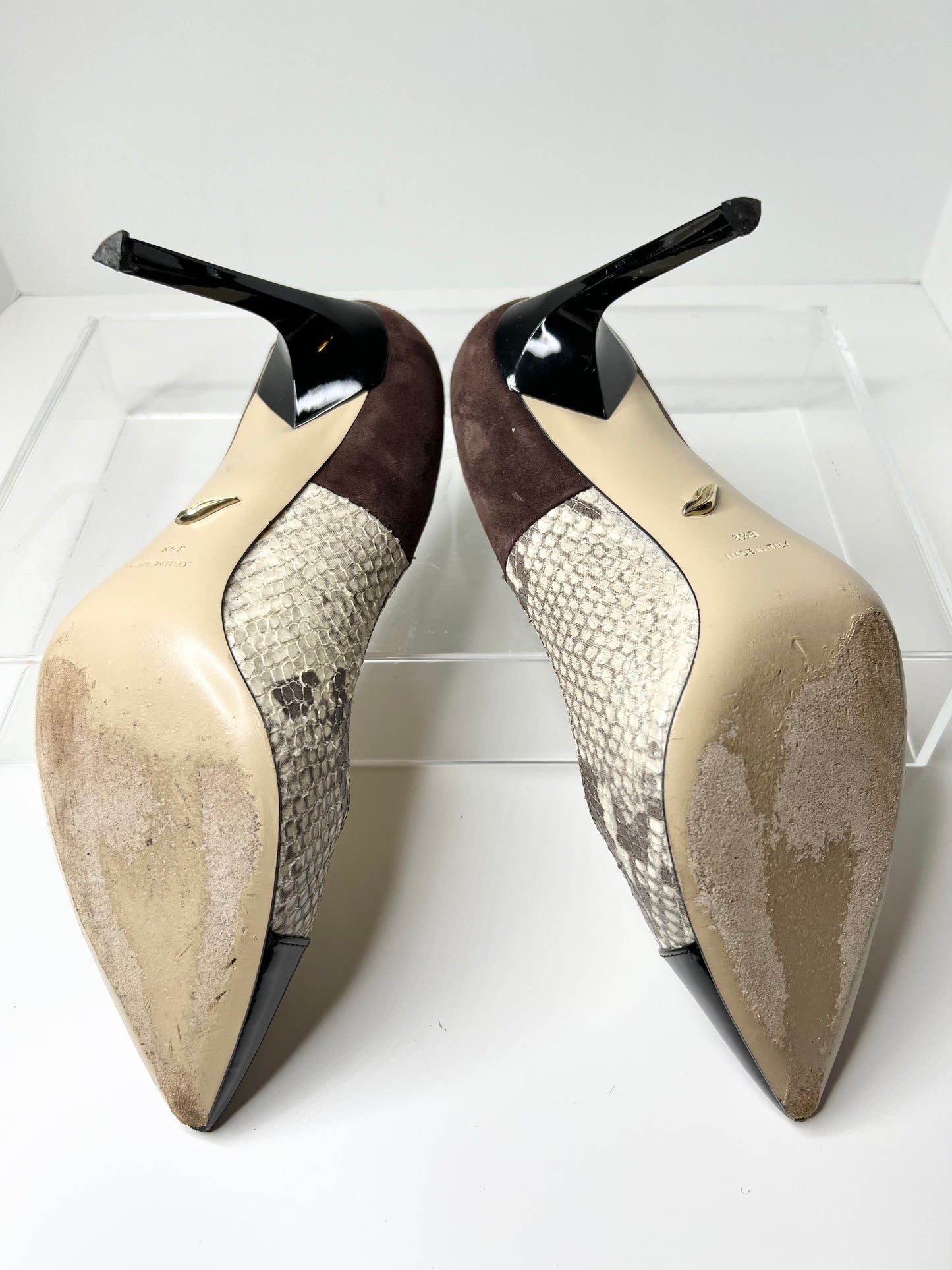 Diane Von Furstenberg Suede, Patent and Reptile Print Pumps, Size 8.5