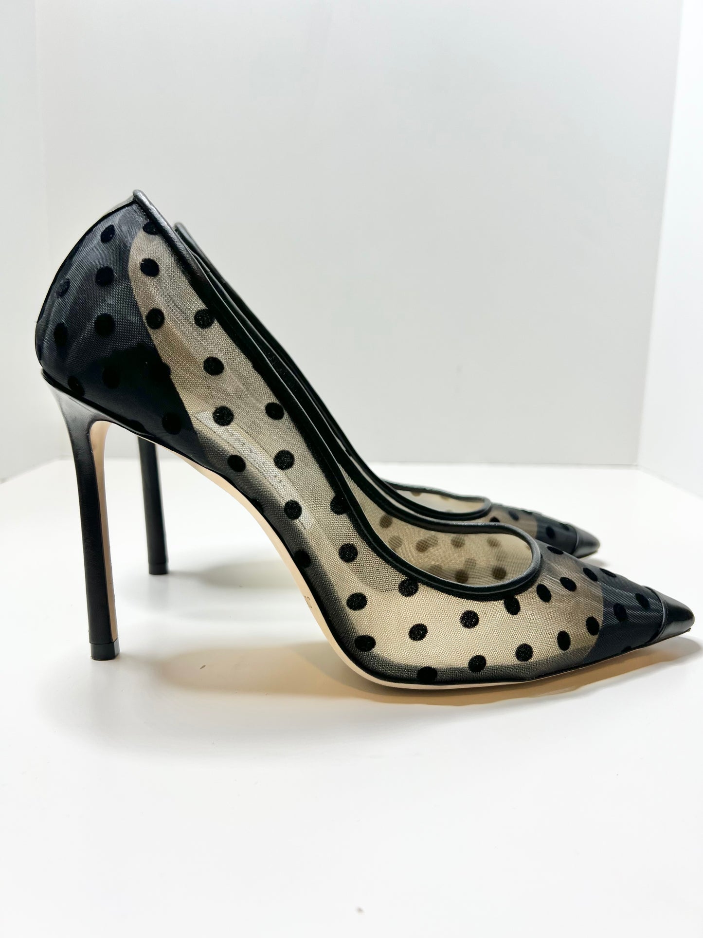 Jimmy Choo Mesh and Leather Polka Dot Pumps Size 39