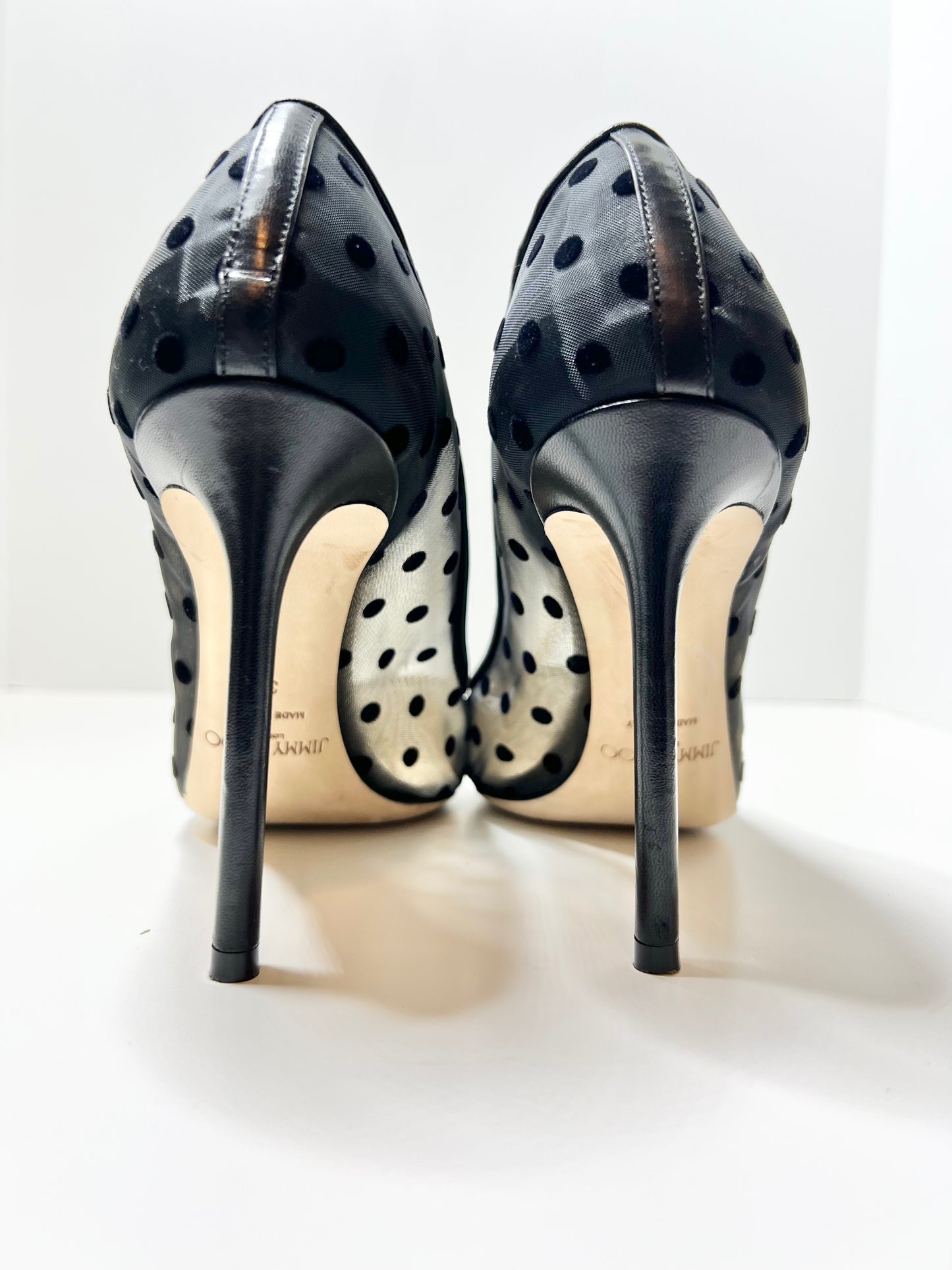 Jimmy Choo Mesh and Leather Polka Dot Pumps Size 39