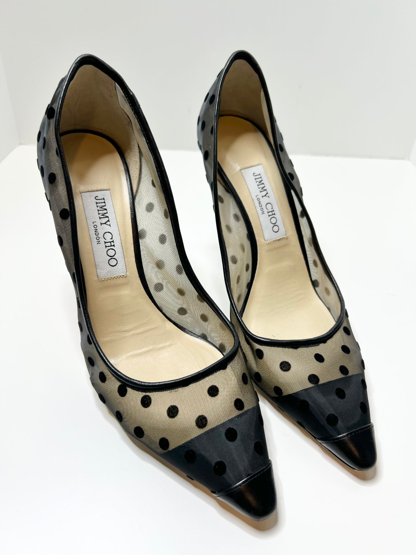 Jimmy Choo Mesh and Leather Polka Dot Pumps Size 39