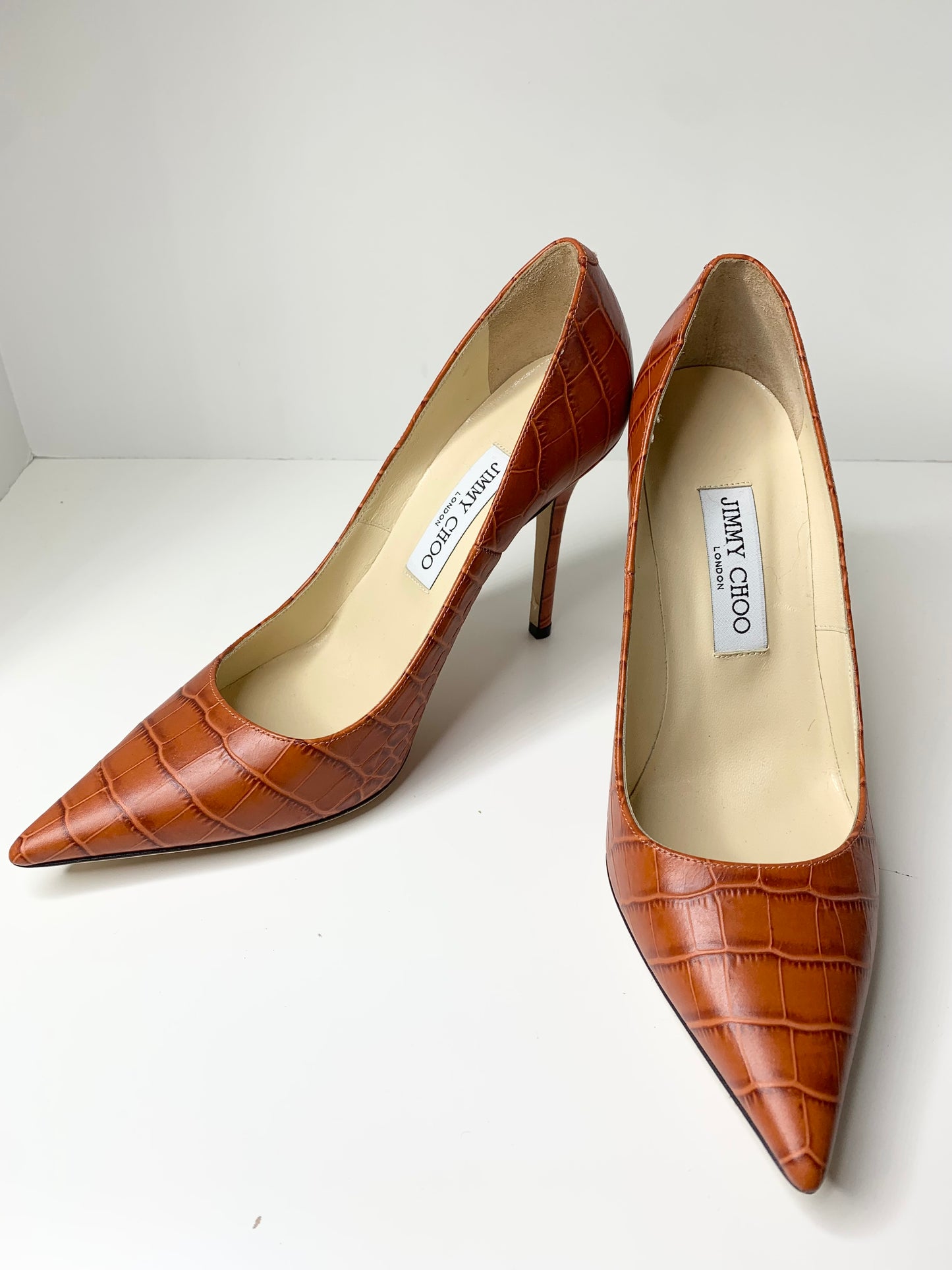 Jimmy Choo Love 100 Croc Embossed Pumps, Rust 38.5